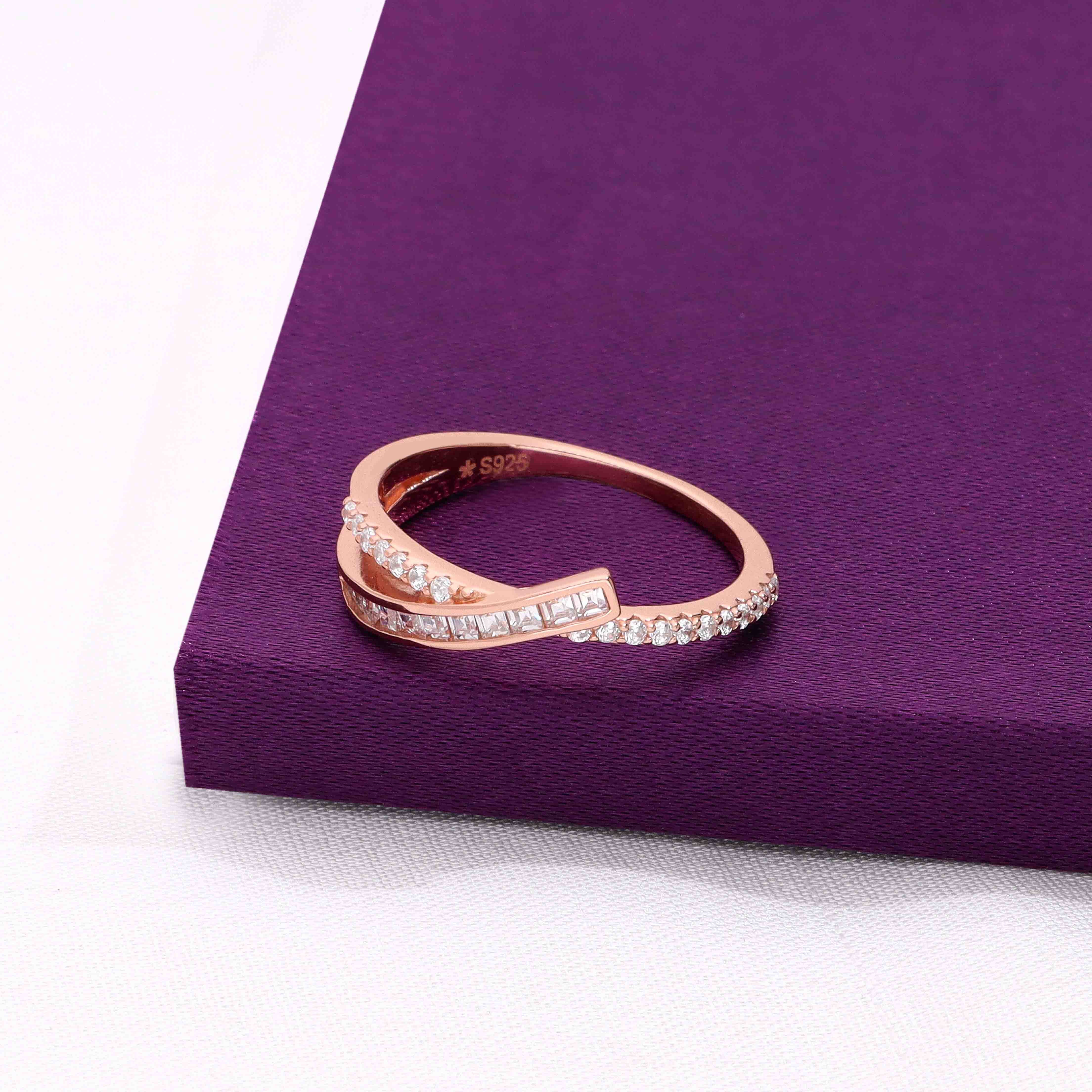 Elegant Sterling Silver Crossover with Baguette Ring - Image 2