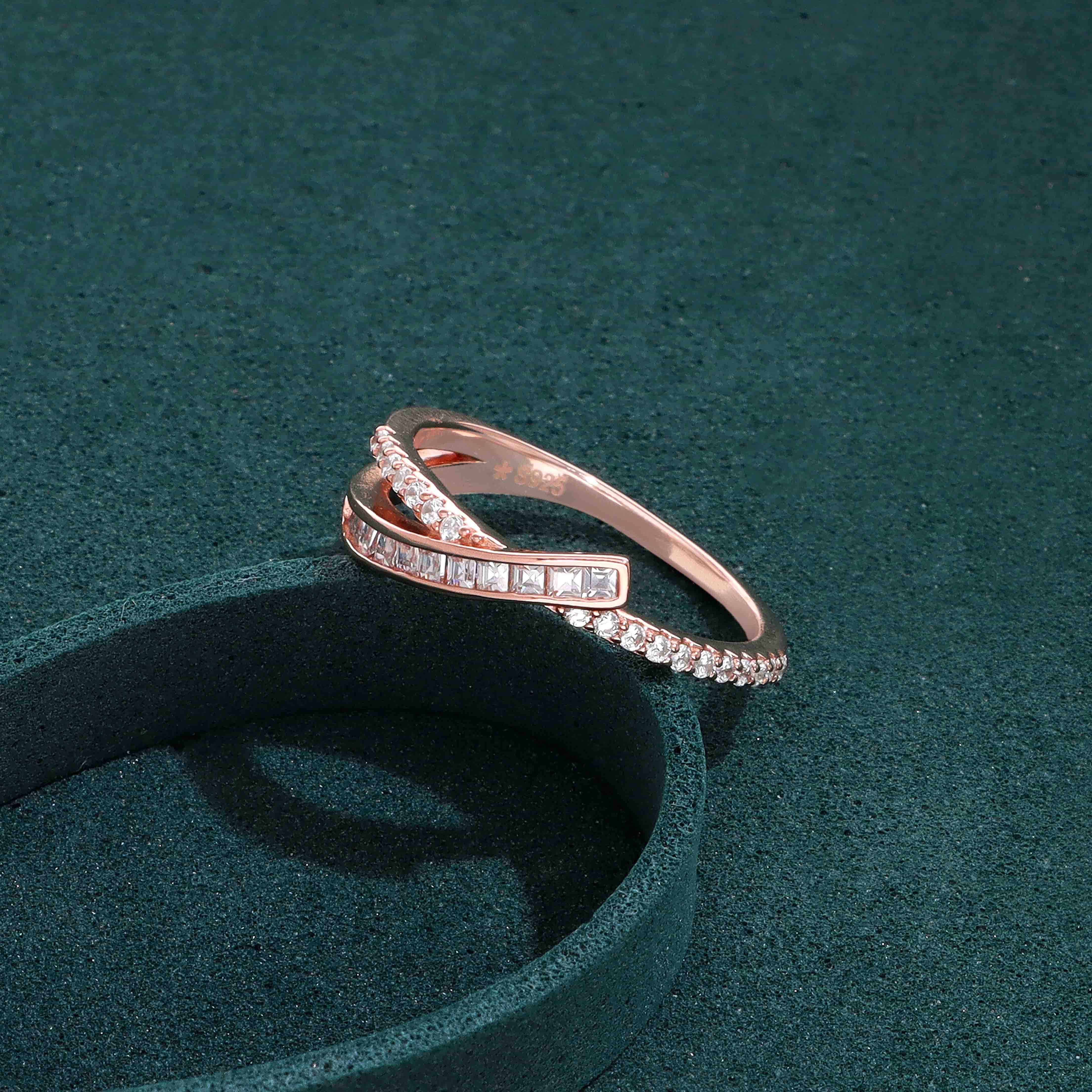 Elegant Sterling Silver Crossover with Baguette Ring - Image 4