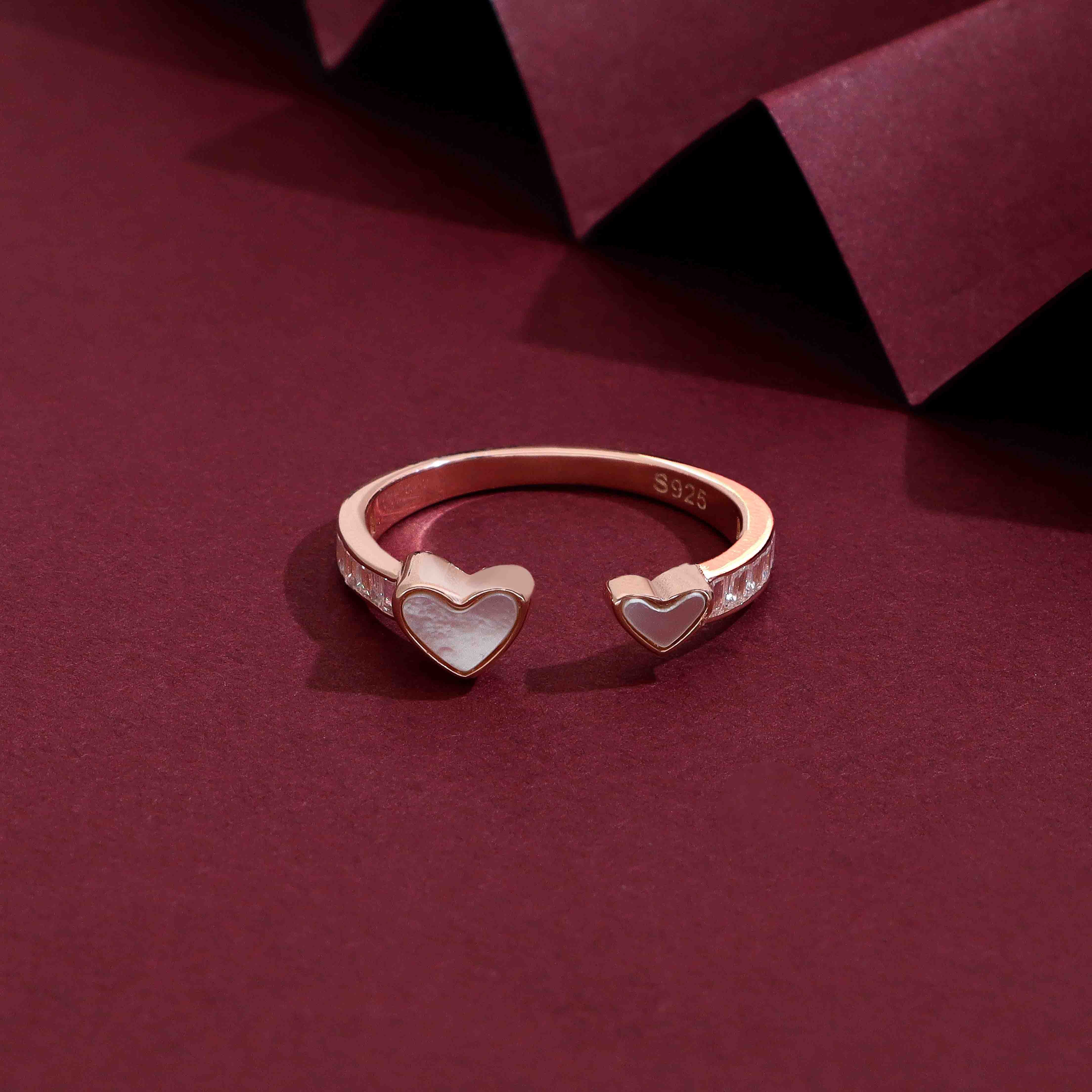 Sterling Silver Dual Heart Open Mother of Pearl Ring - Image 2