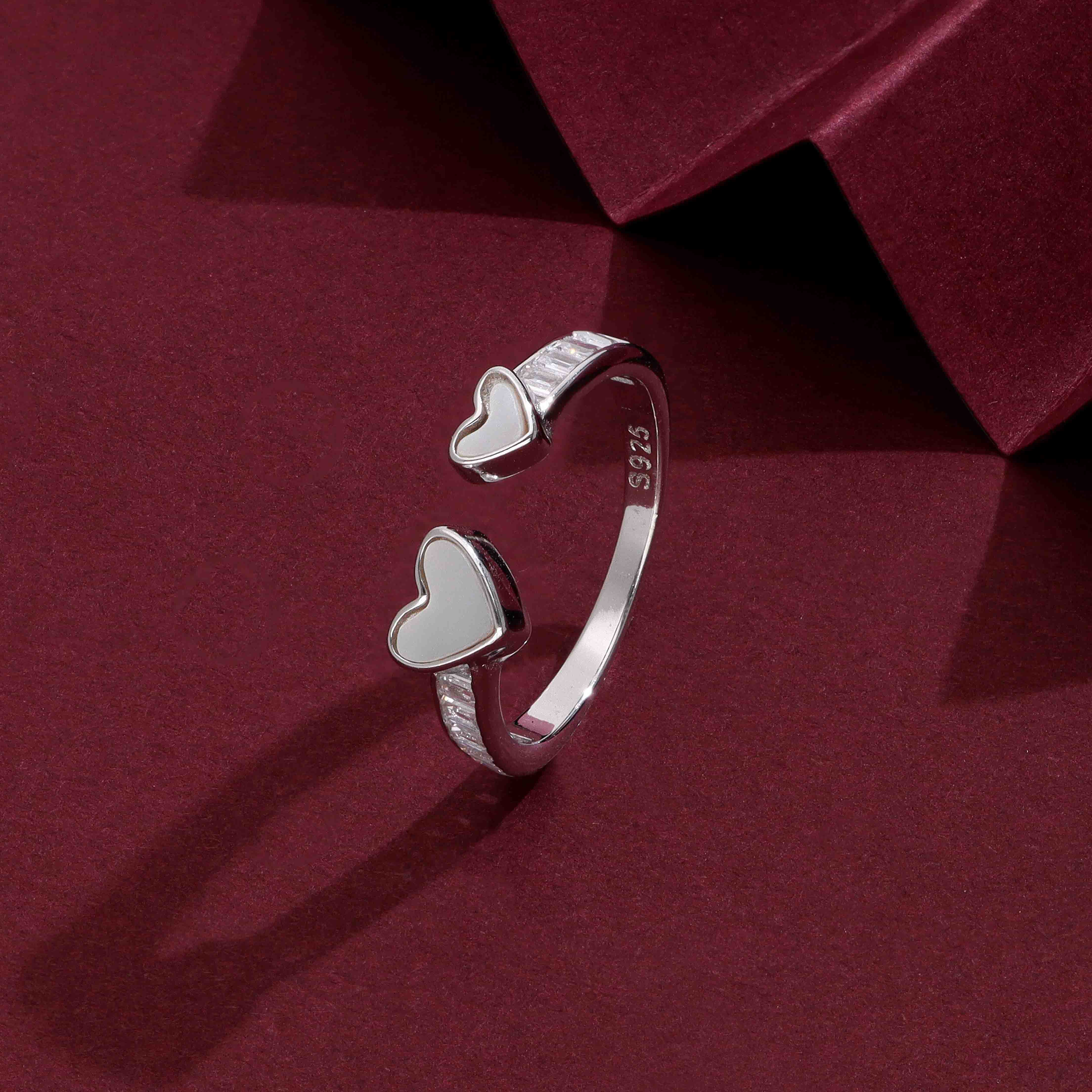 Sterling Silver Dual Heart Open Mother of Pearl Ring - Image 3