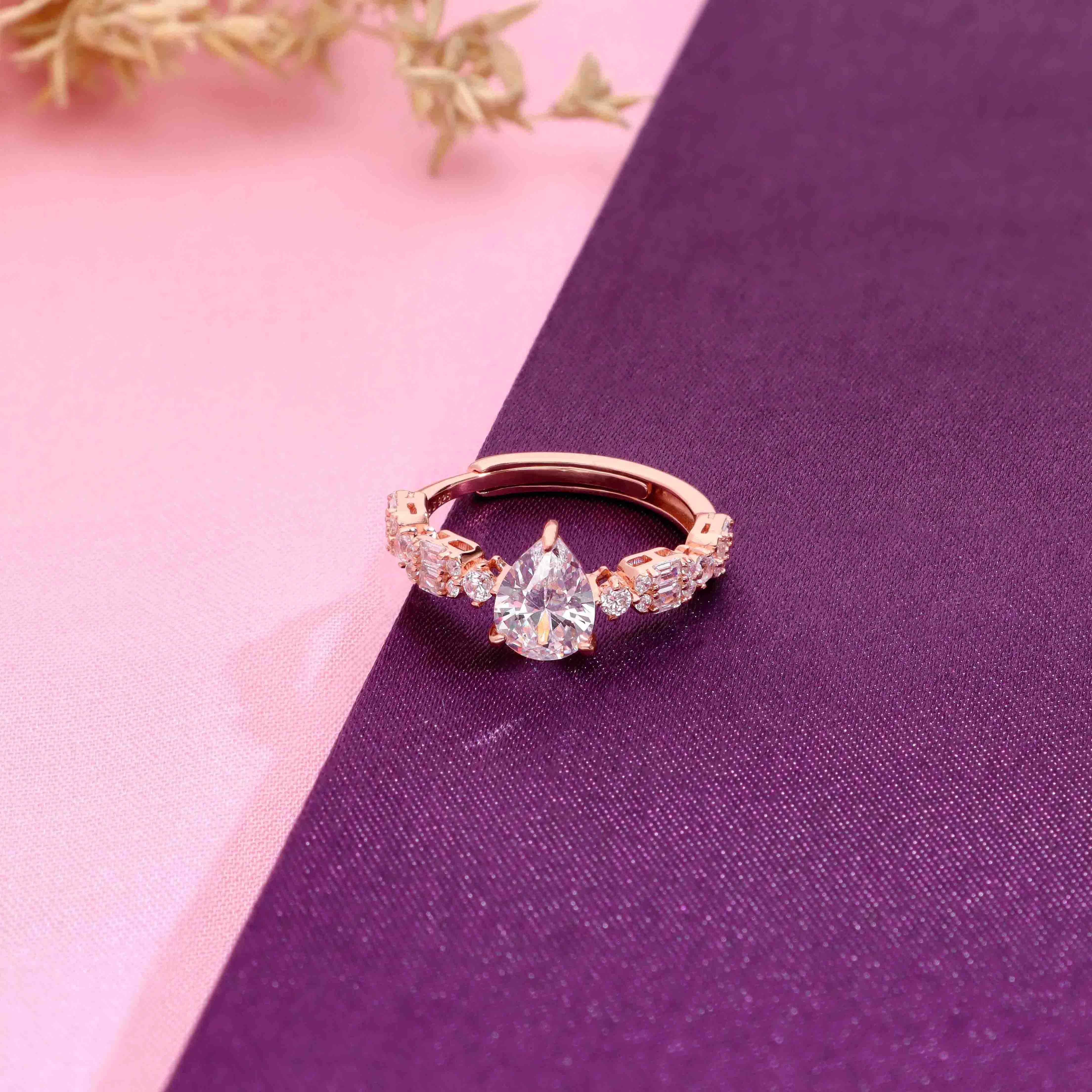 Tear Drop Silver Solitaire Ring - Image 2
