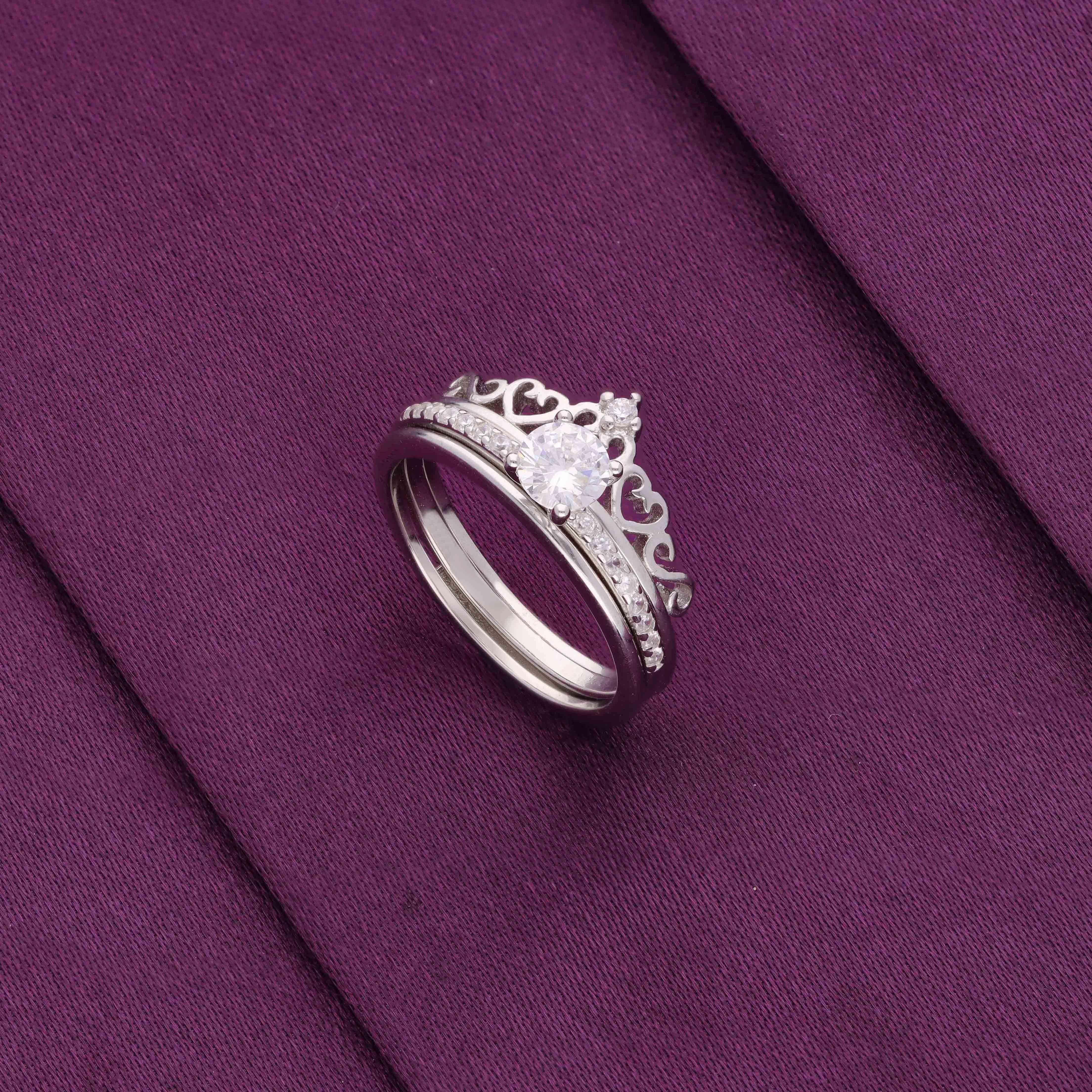 Crown Solitaire Silver Ring - Image 3
