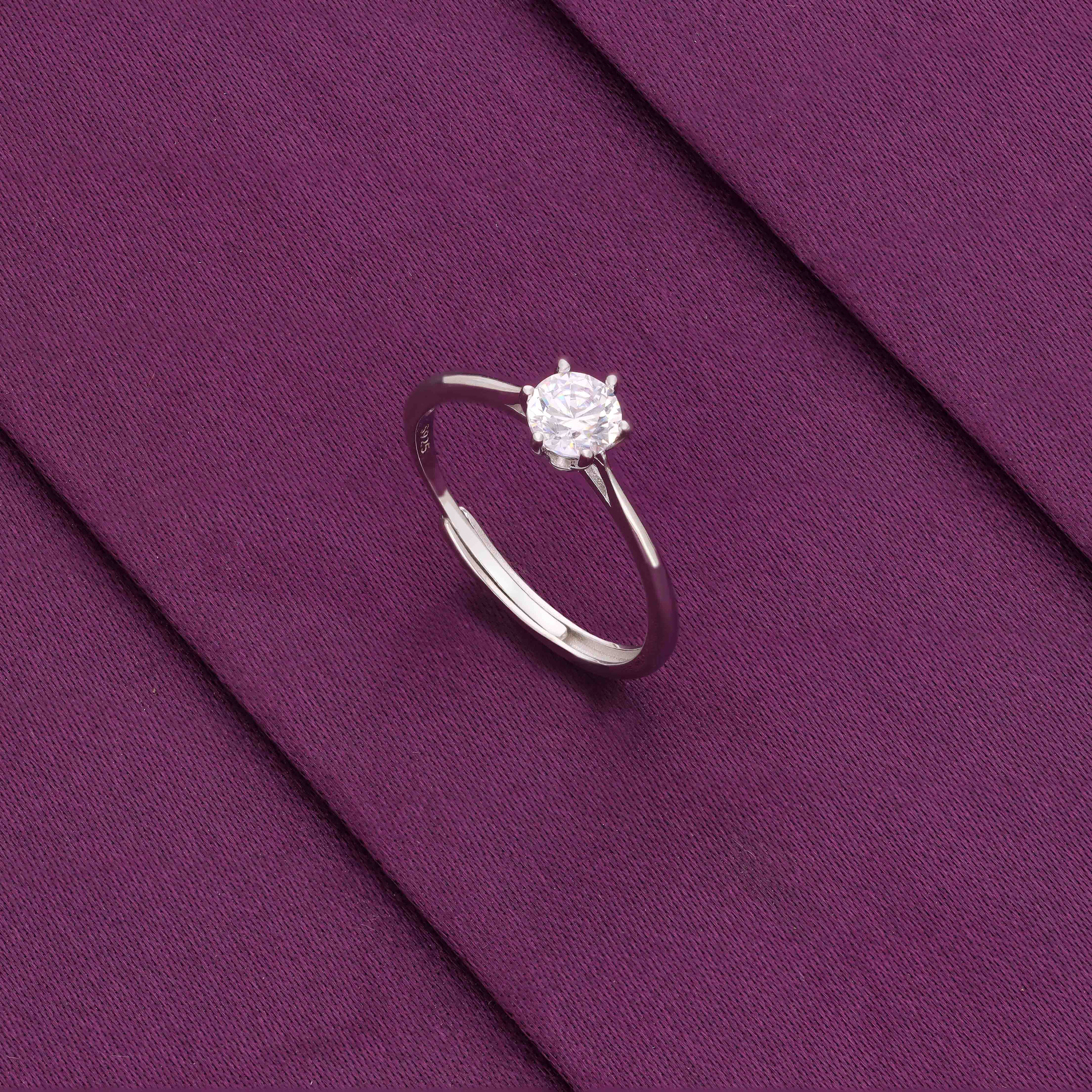 Classic Elegant Round Silver Solitaire Ring - Image 2