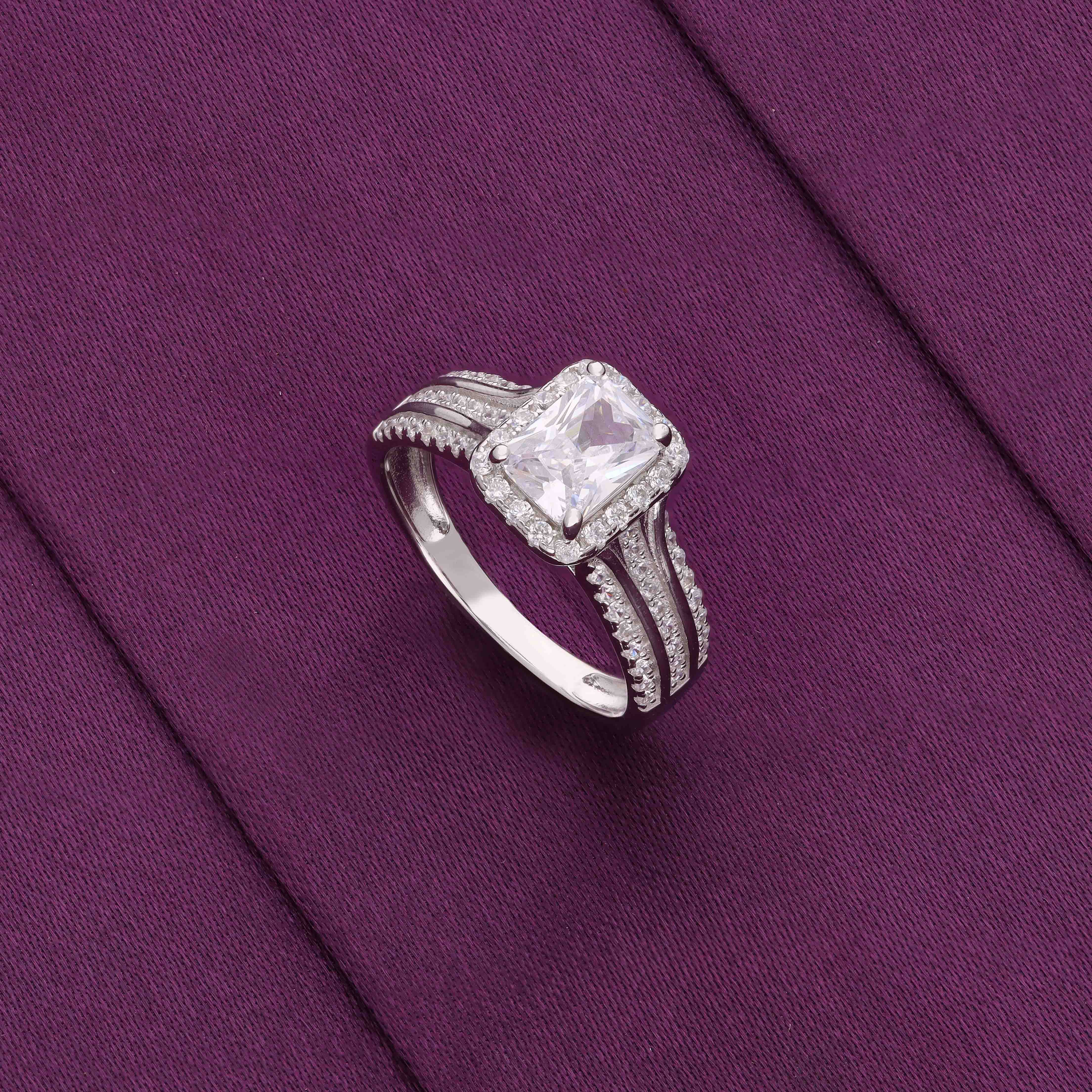 Sterling Silver Halo Cut Solitaire Ring - Image 3