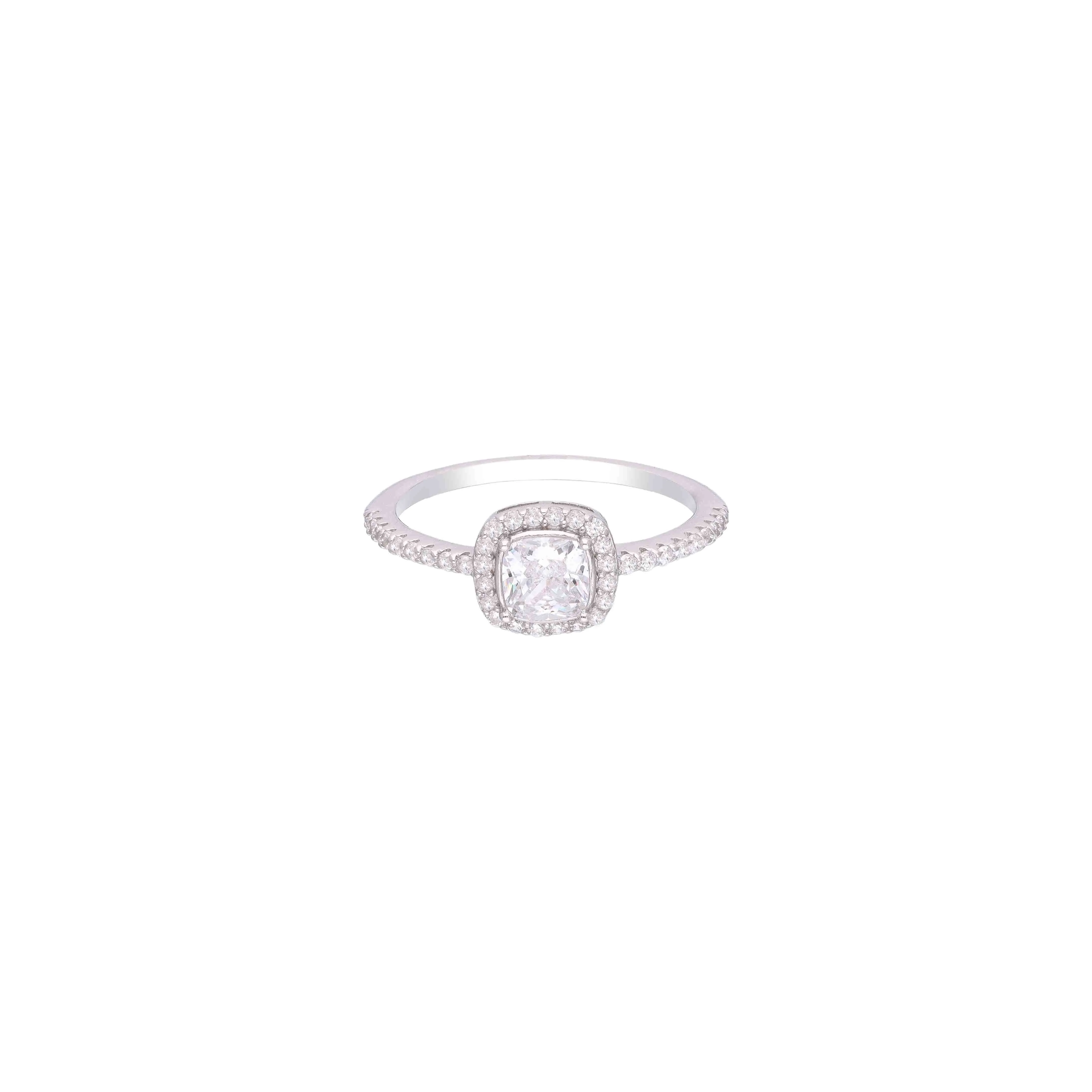 Cushion-Cut Halo Silver Solitaire Ring - Image 3