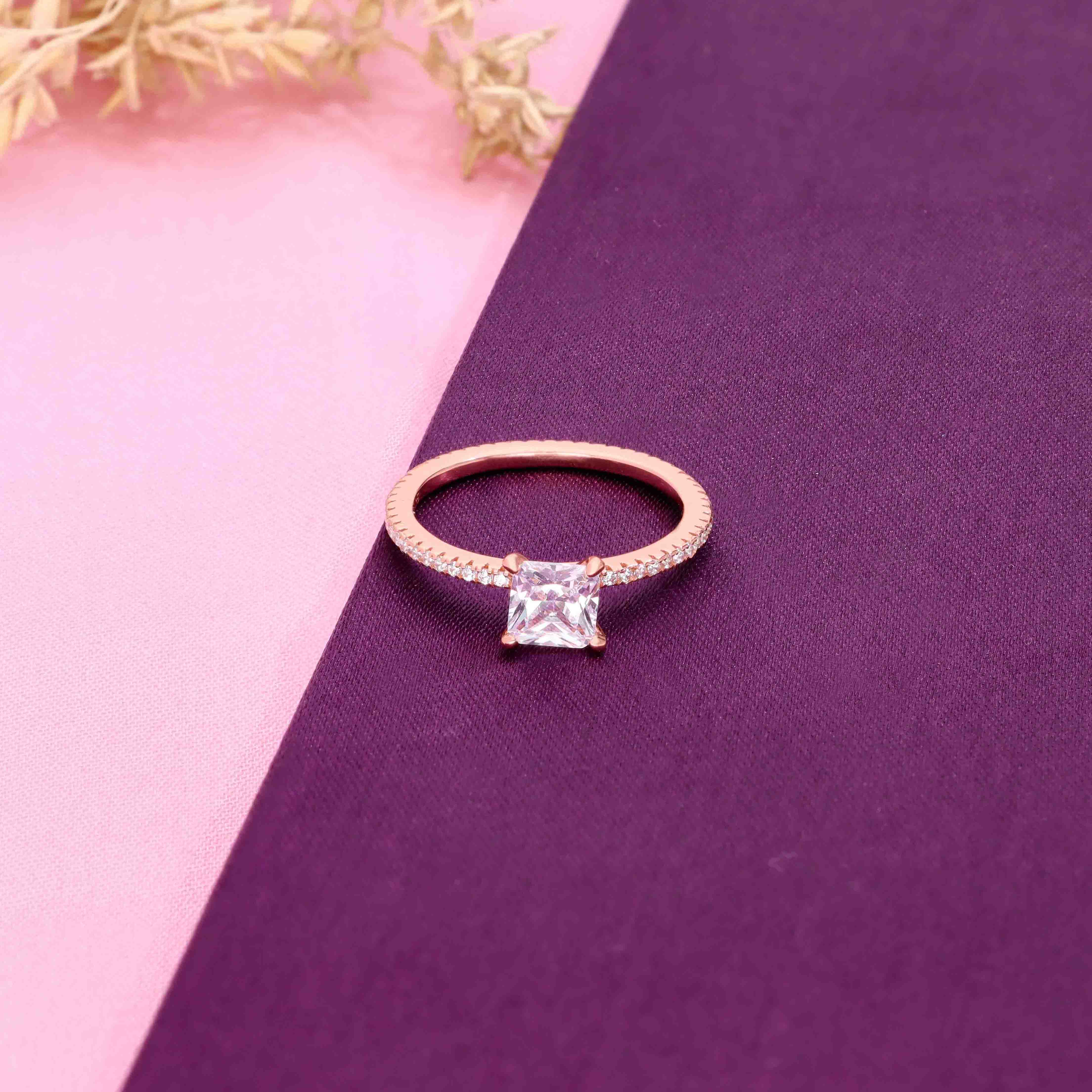 Square-cut Solitaire Silver Ring - Image 2