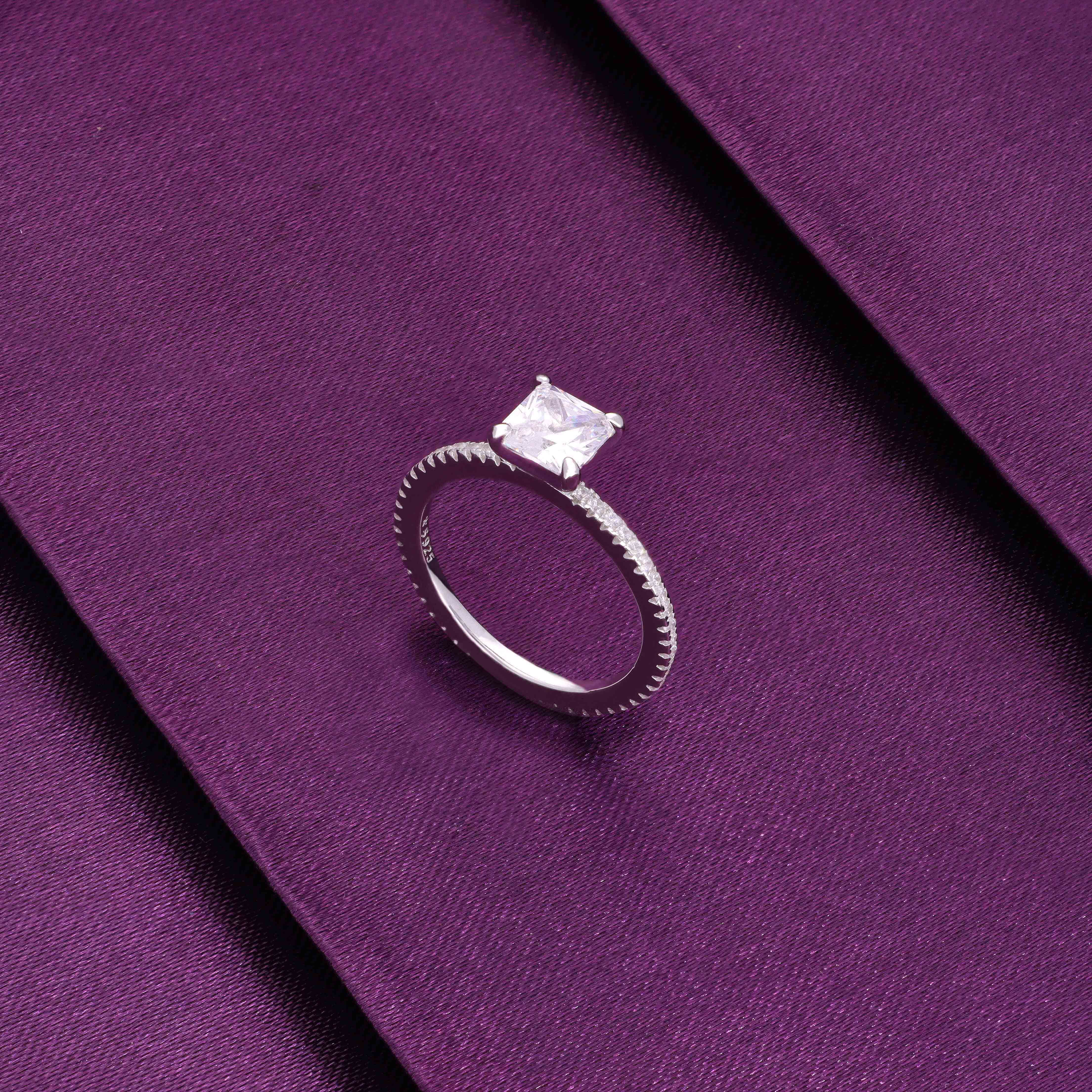 Square-cut Solitaire Silver Ring - Image 3
