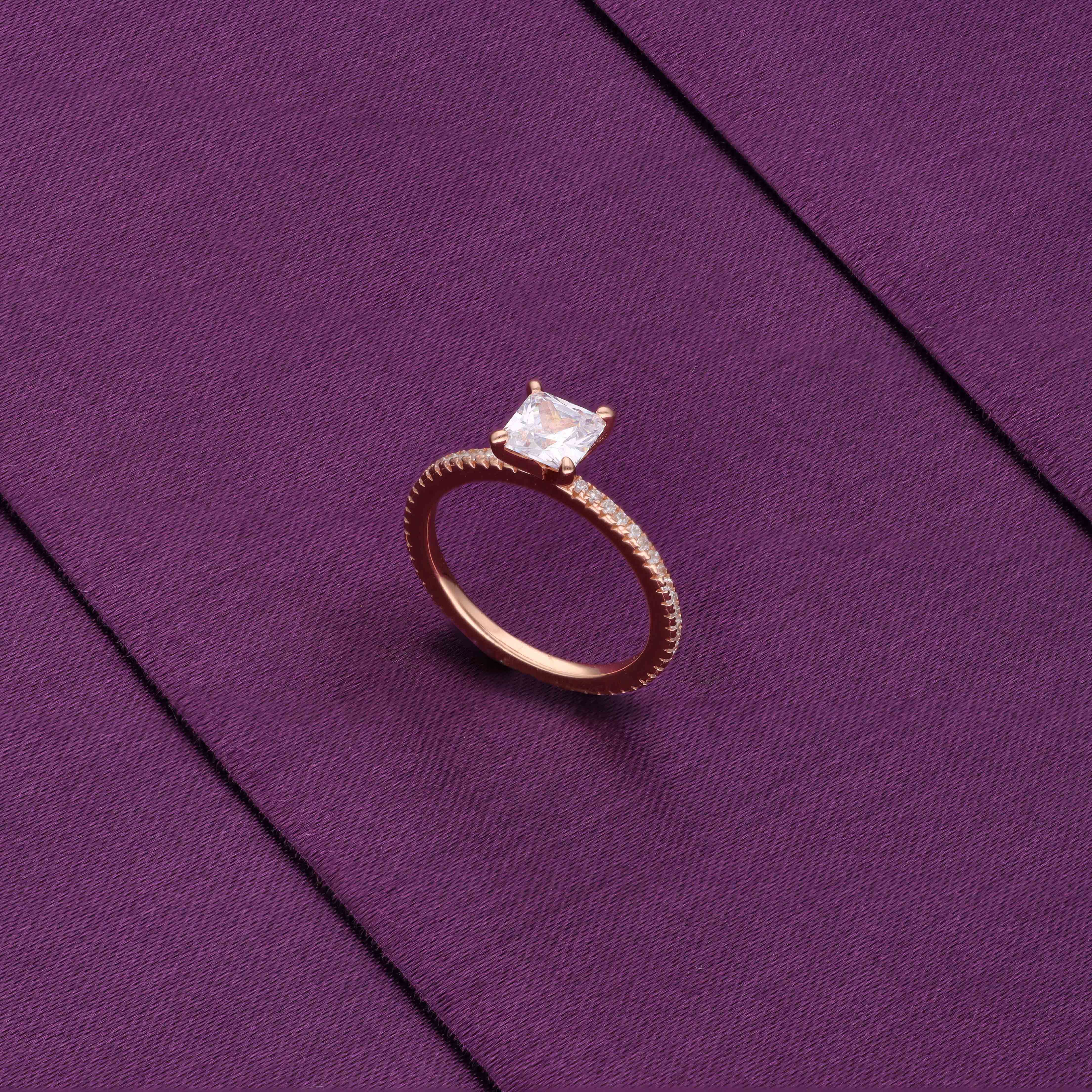 Square-cut Solitaire Silver Ring - Image 4