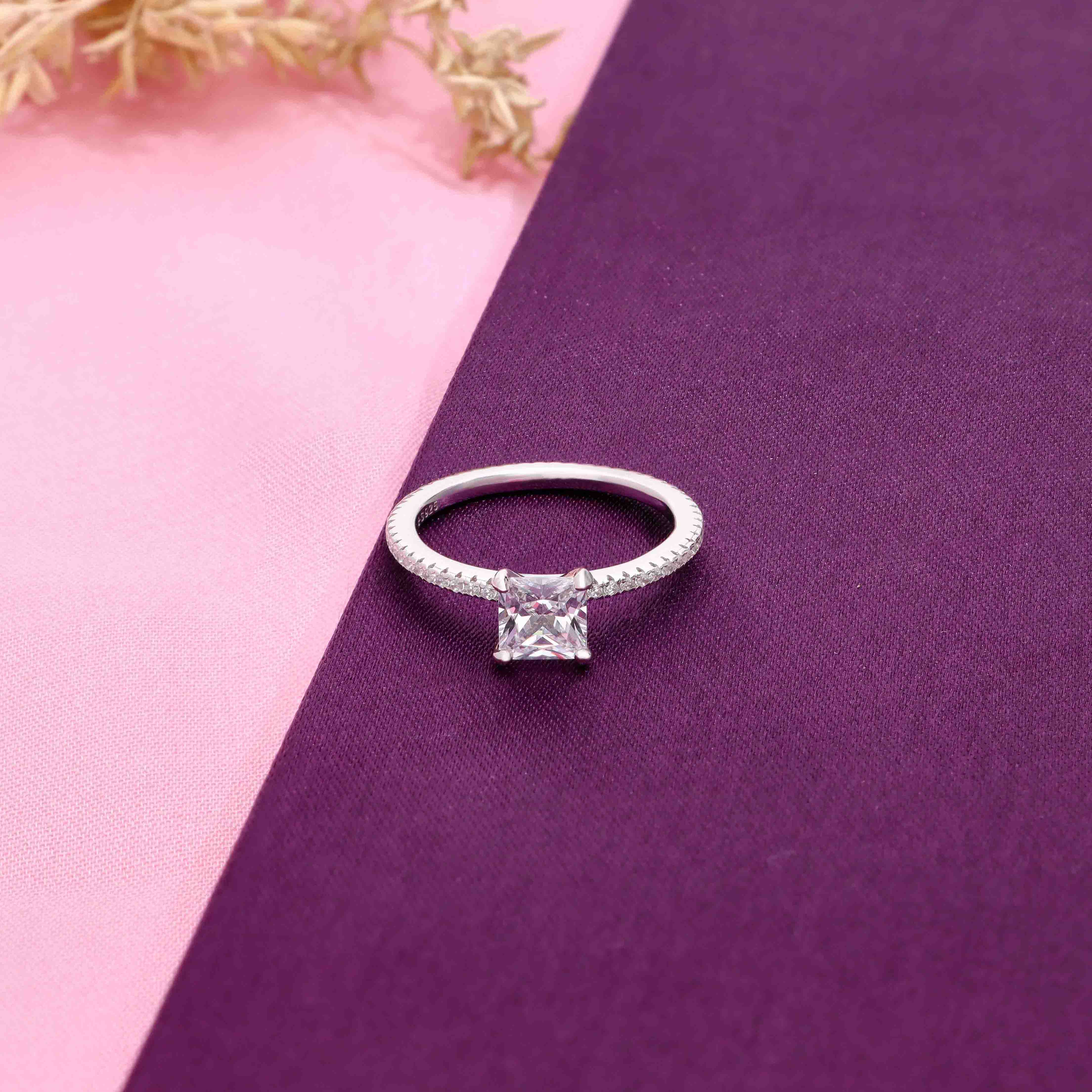 Square-cut Solitaire Silver Ring - Image 5