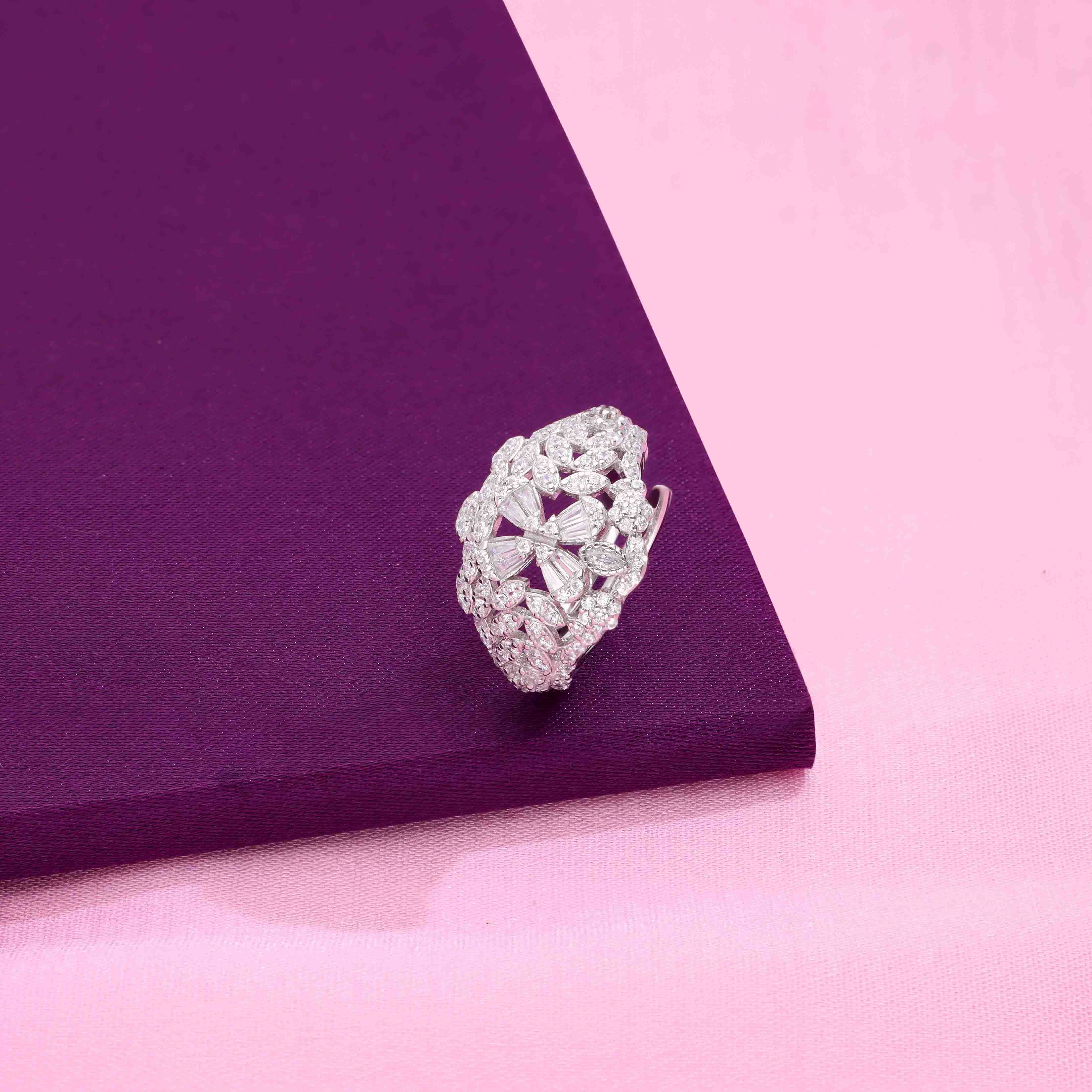 Beautiful Royalty Zircon Studded Statement Silver Ring - Image 7