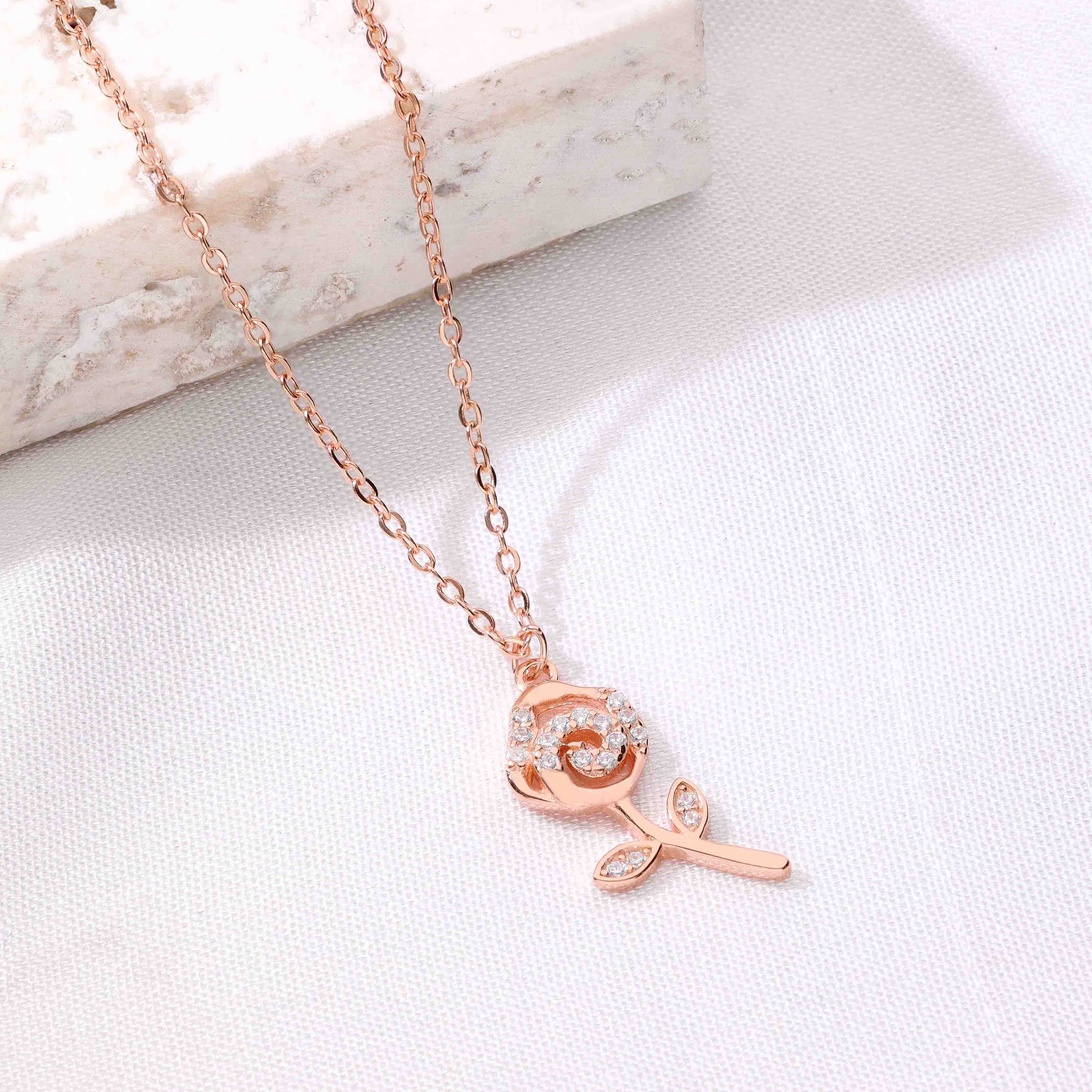 A Rosy Radiance of Love Casual Silver Chain Necklace - Image 2