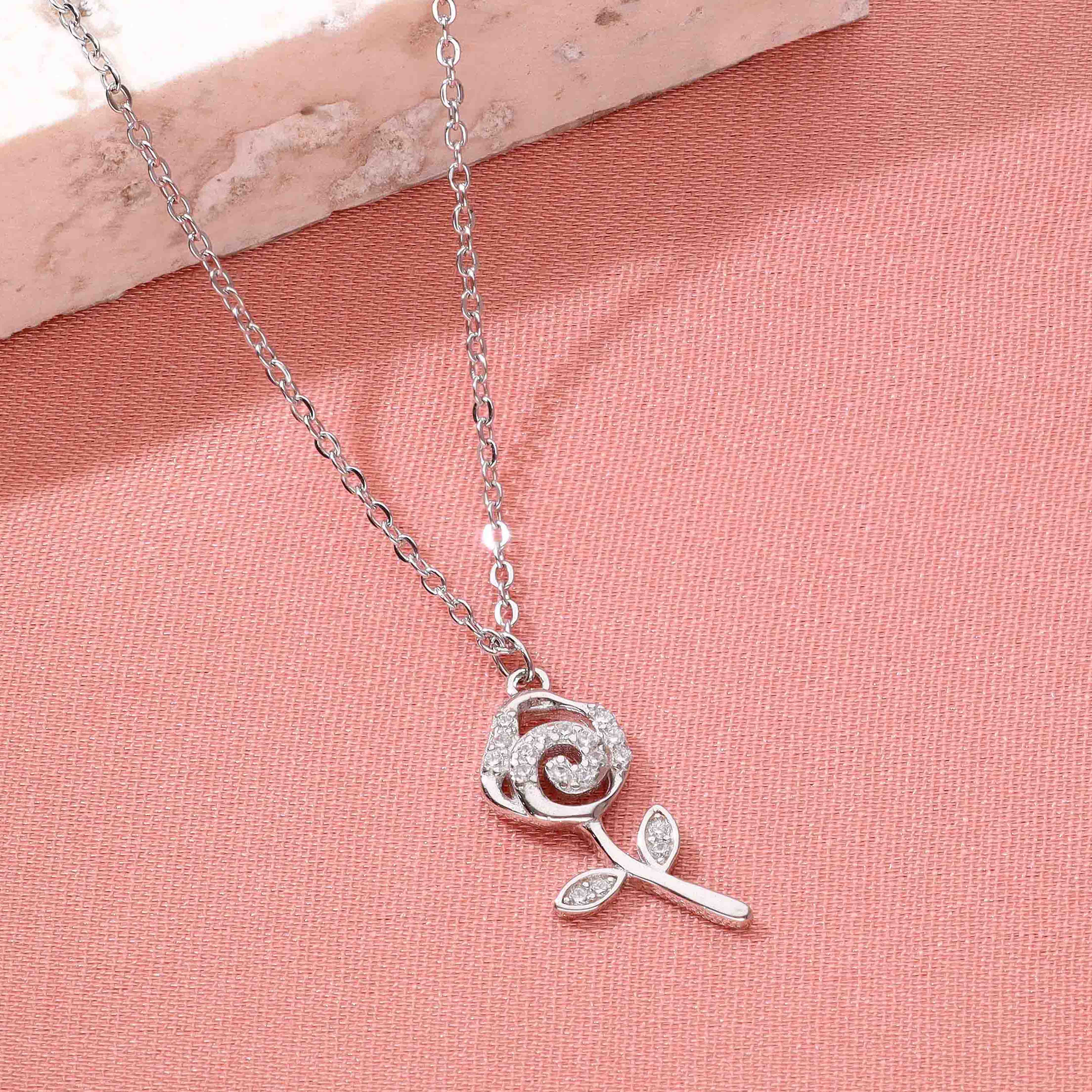 A Rosy Radiance of Love Casual Silver Chain Necklace - Image 8