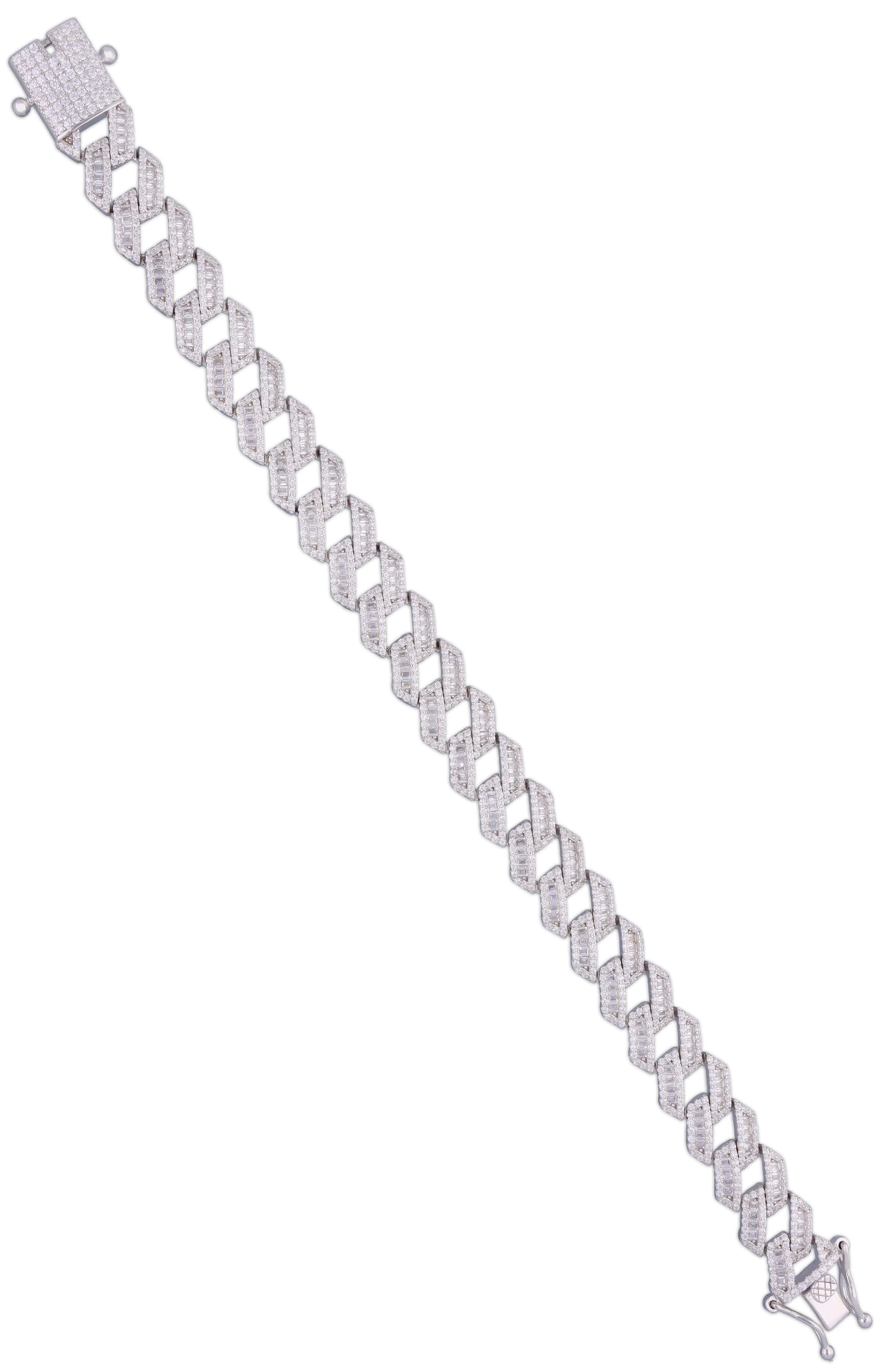Men’s Stylish Link Zircon Silver Bracelet - Image 3