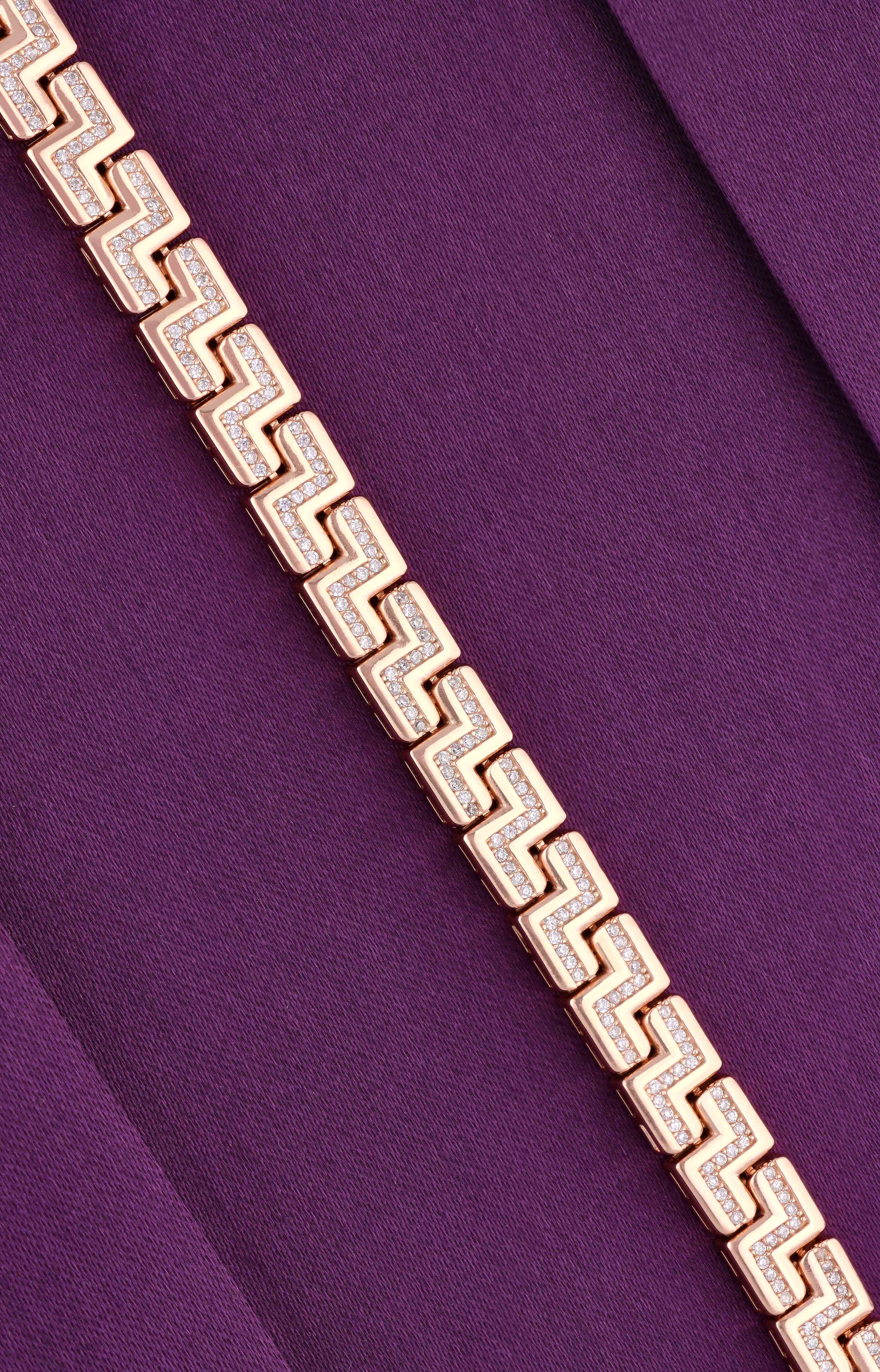 Men’s Zigzag Zircon Silver Bracelet - Image 2