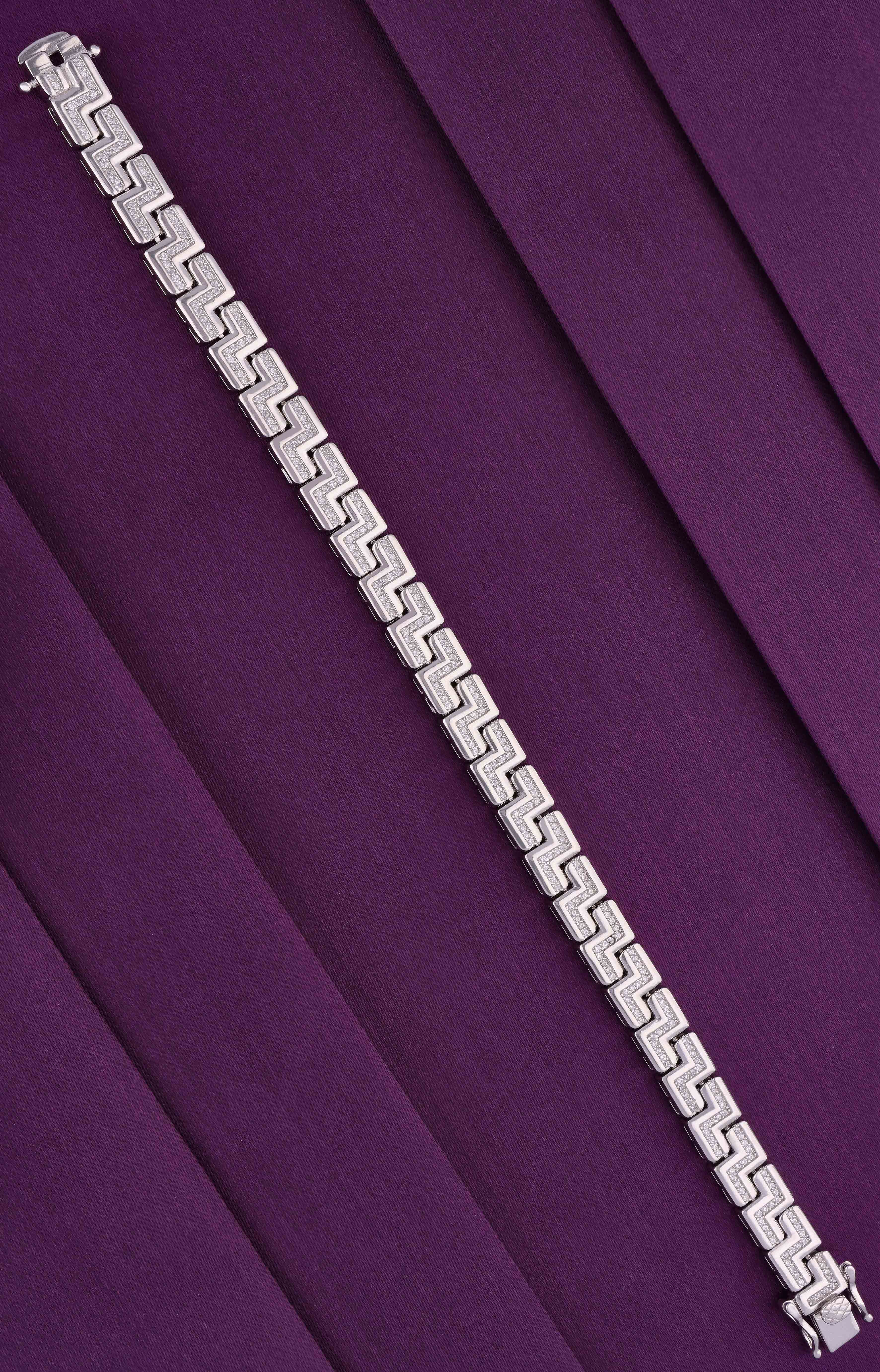 Men’s Zigzag Zircon Silver Bracelet - Image 3