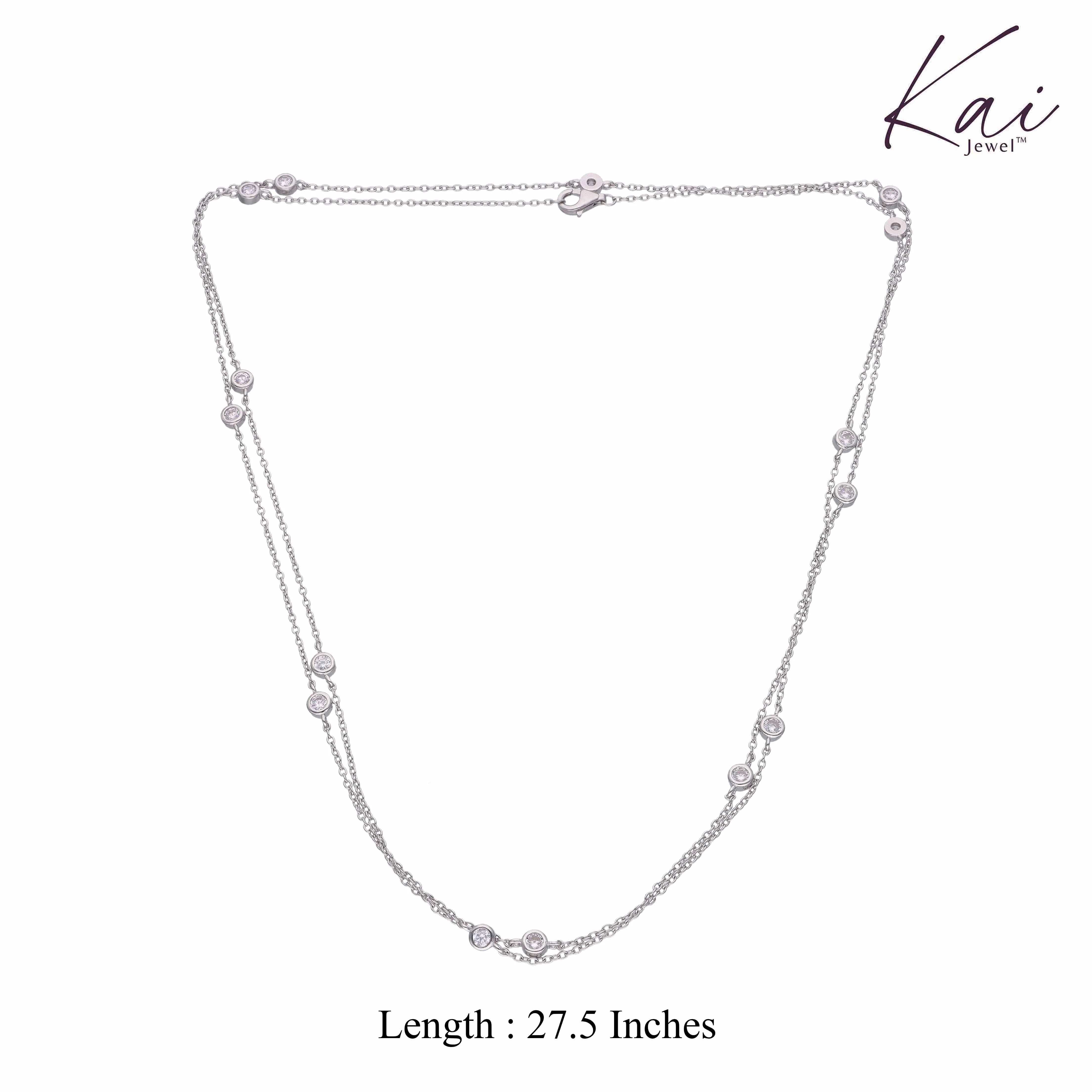 Stylish Zircon Studs Long Silver Chain Necklace - Image 3
