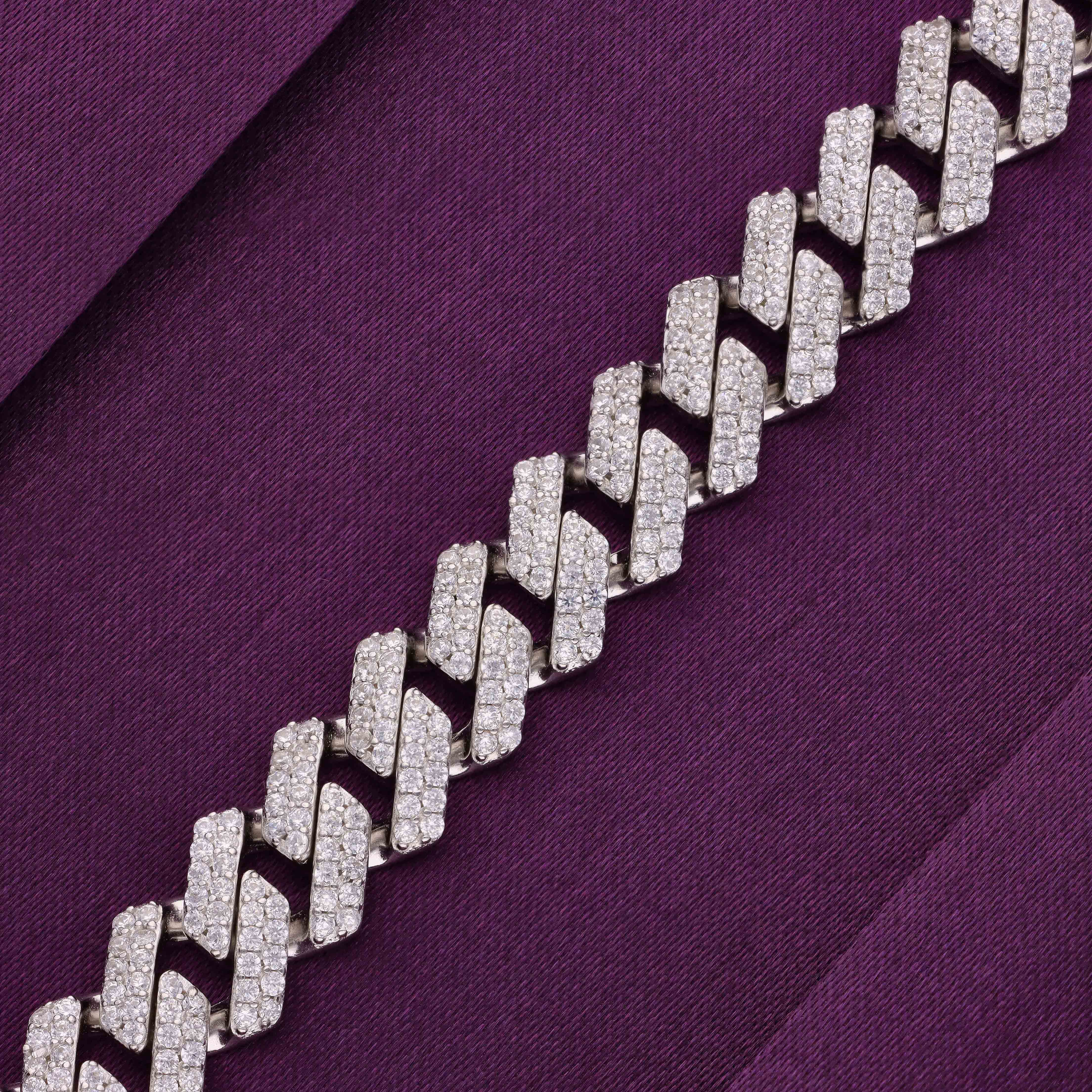 Men’s Pave Zircon Cuban Link Silver Chain - Image 3