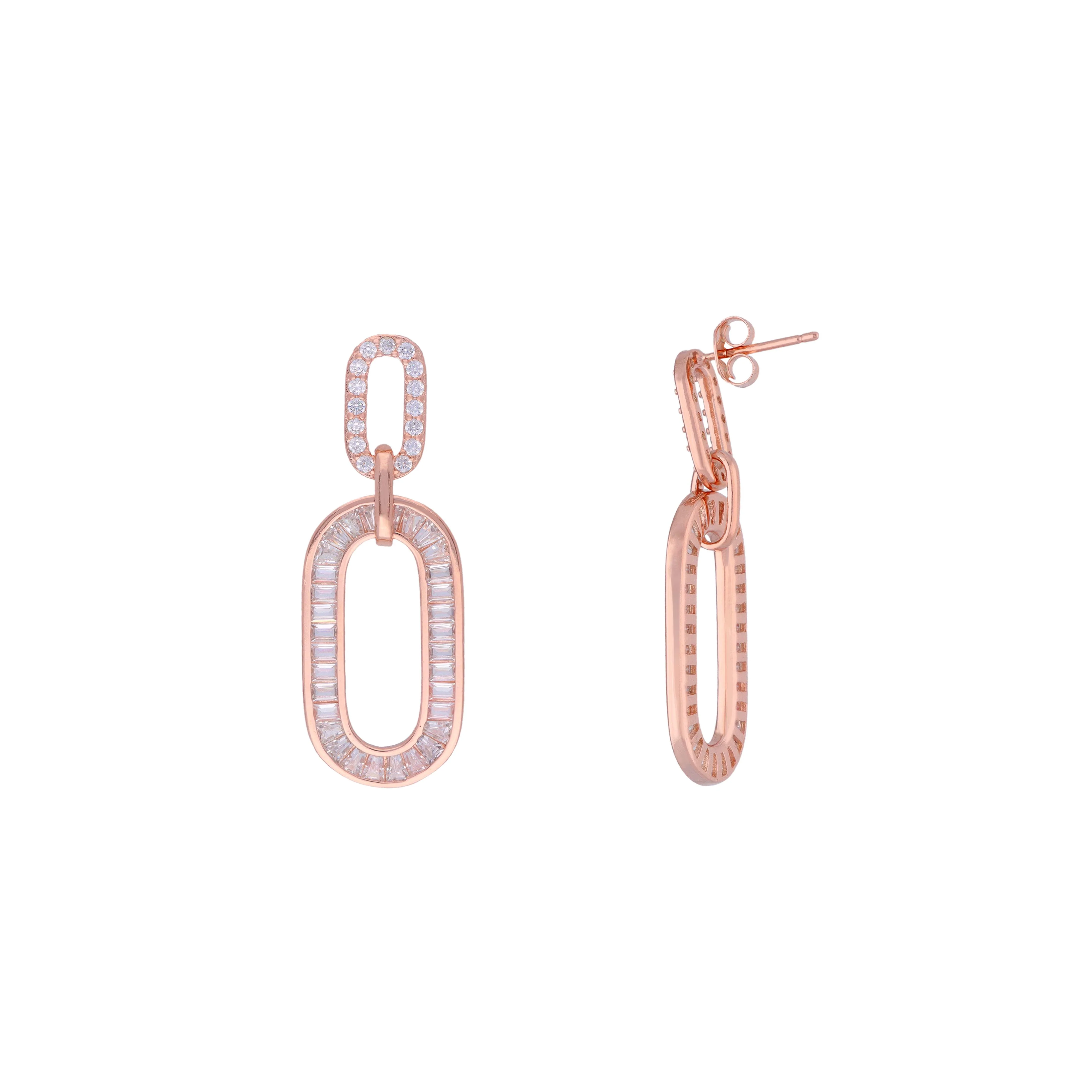 Radiant Rounds Zircon Rose Gold Dangler Earrings - Image 3