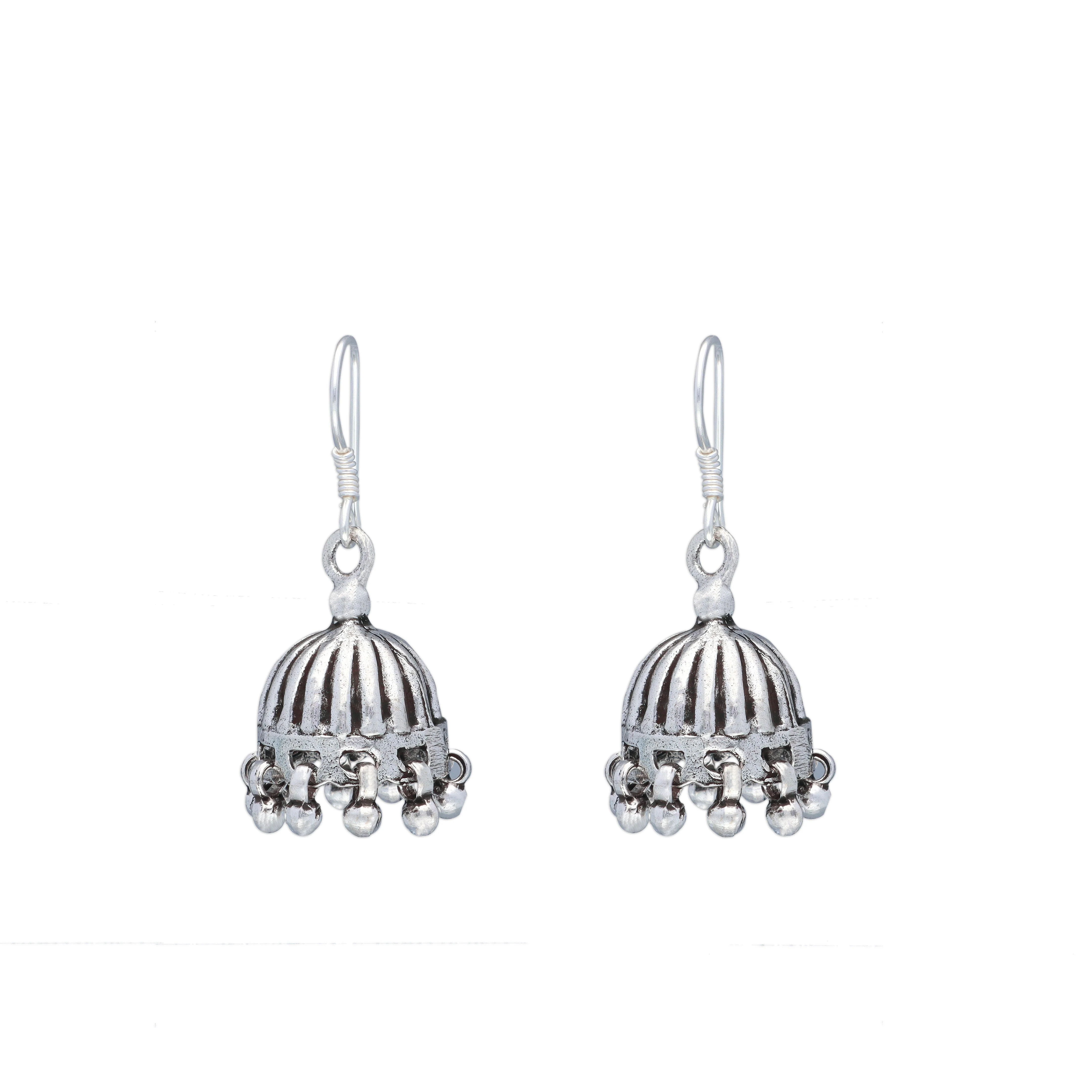 Vintage Dome Silver Jhumki Earrings - Image 3