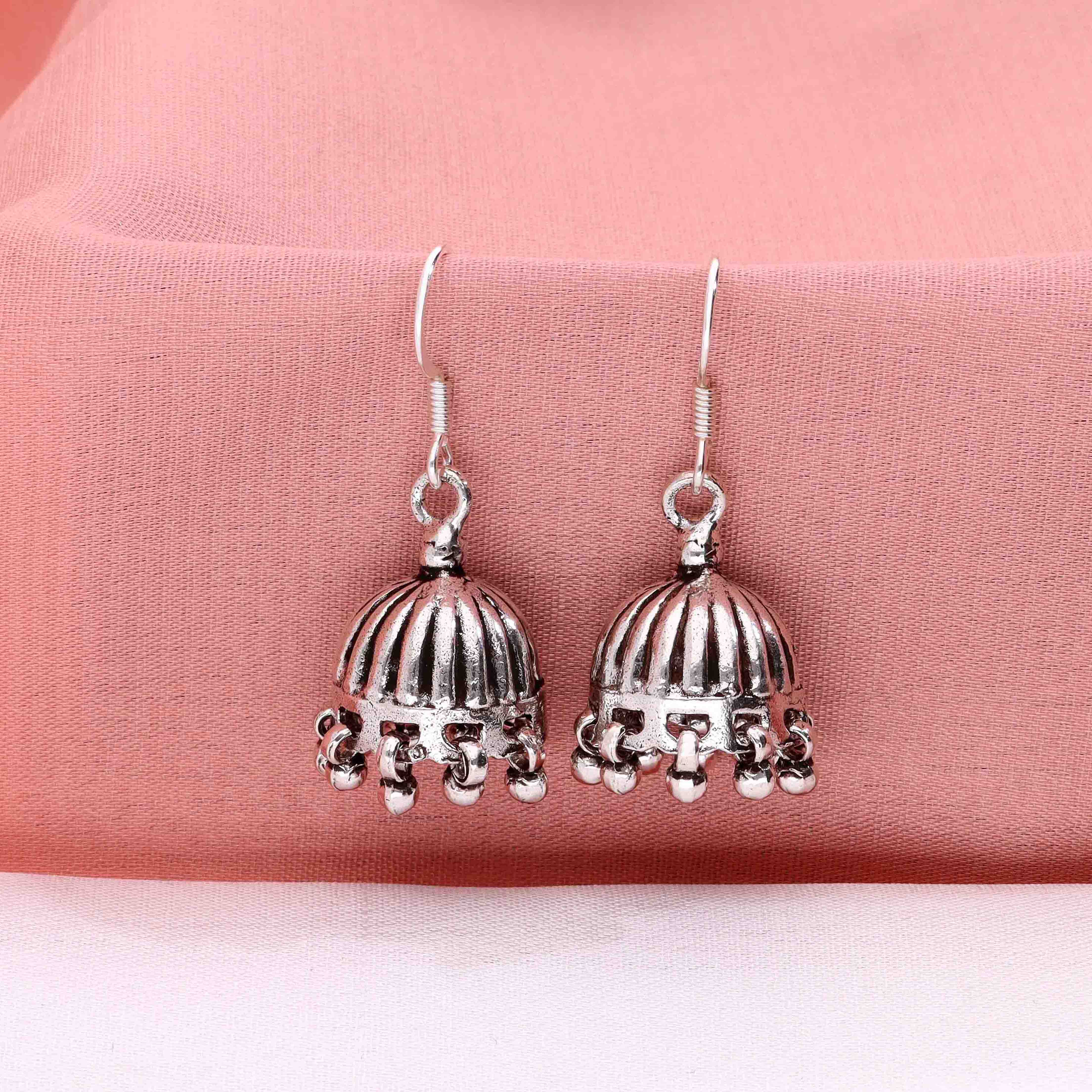 Vintage Dome Silver Jhumki Earrings - Image 5
