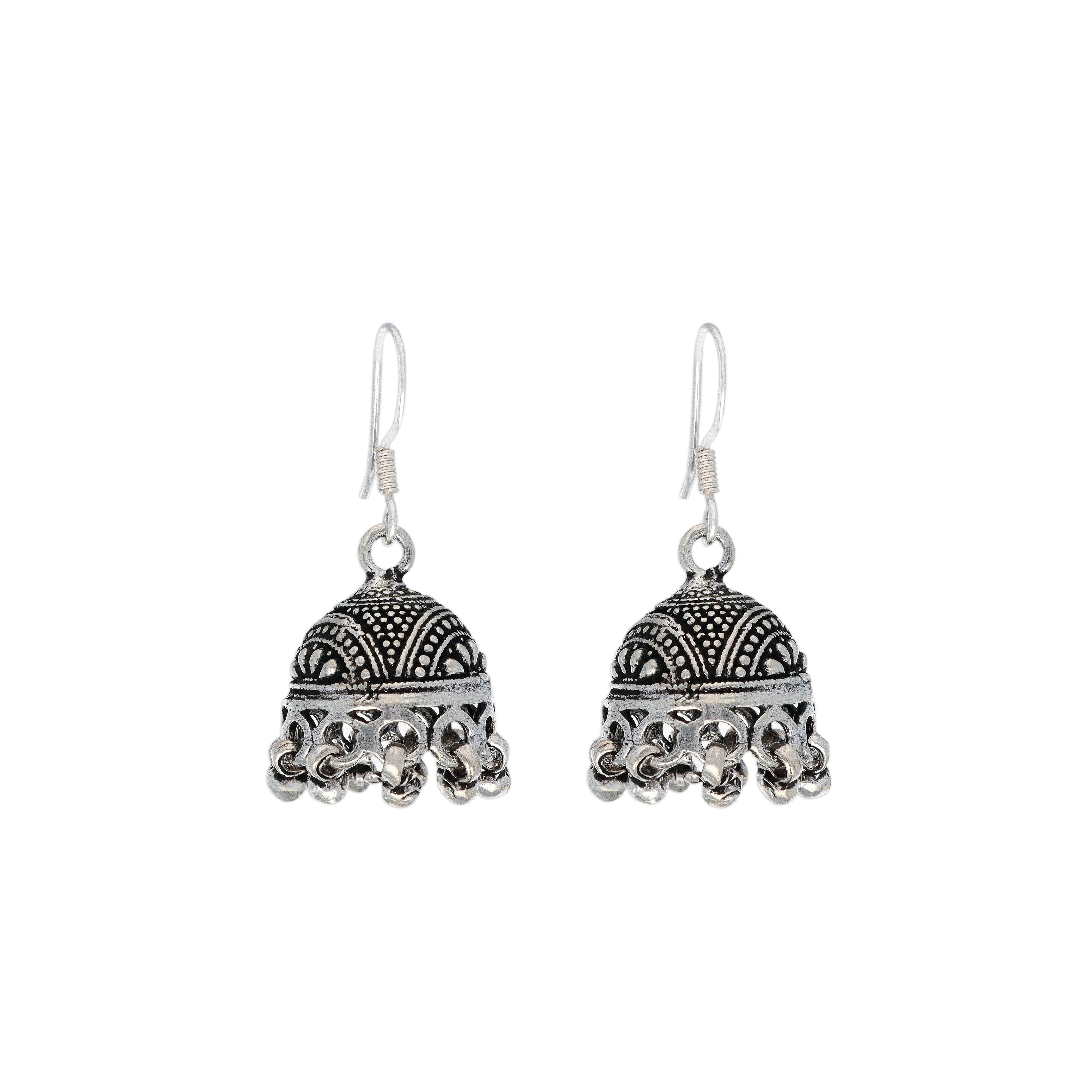 Aesthetic Dome Silver Jhumki Earrings - Image 3