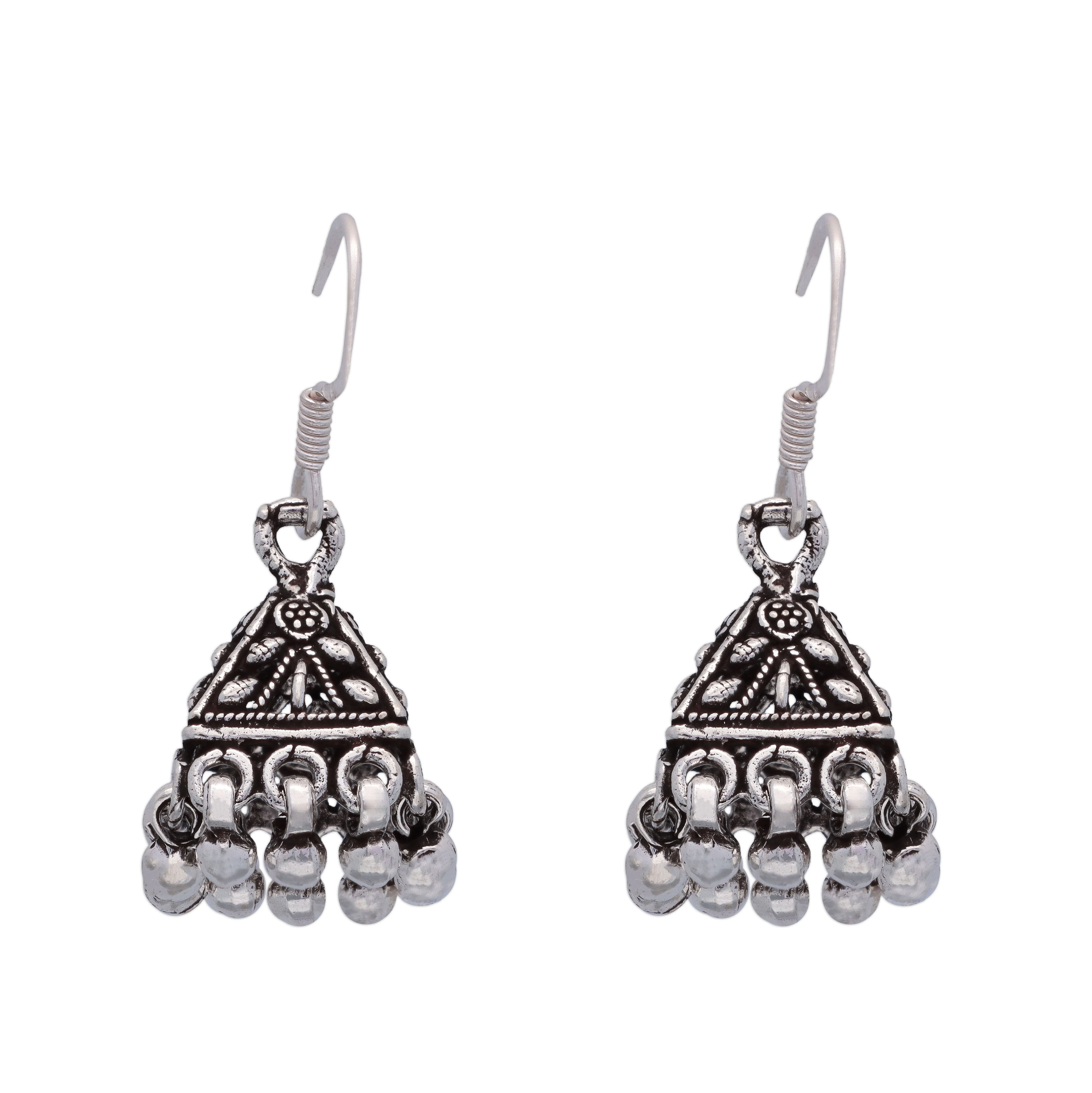 Trinity Dome Silver Jhumki Earrings - Image 3