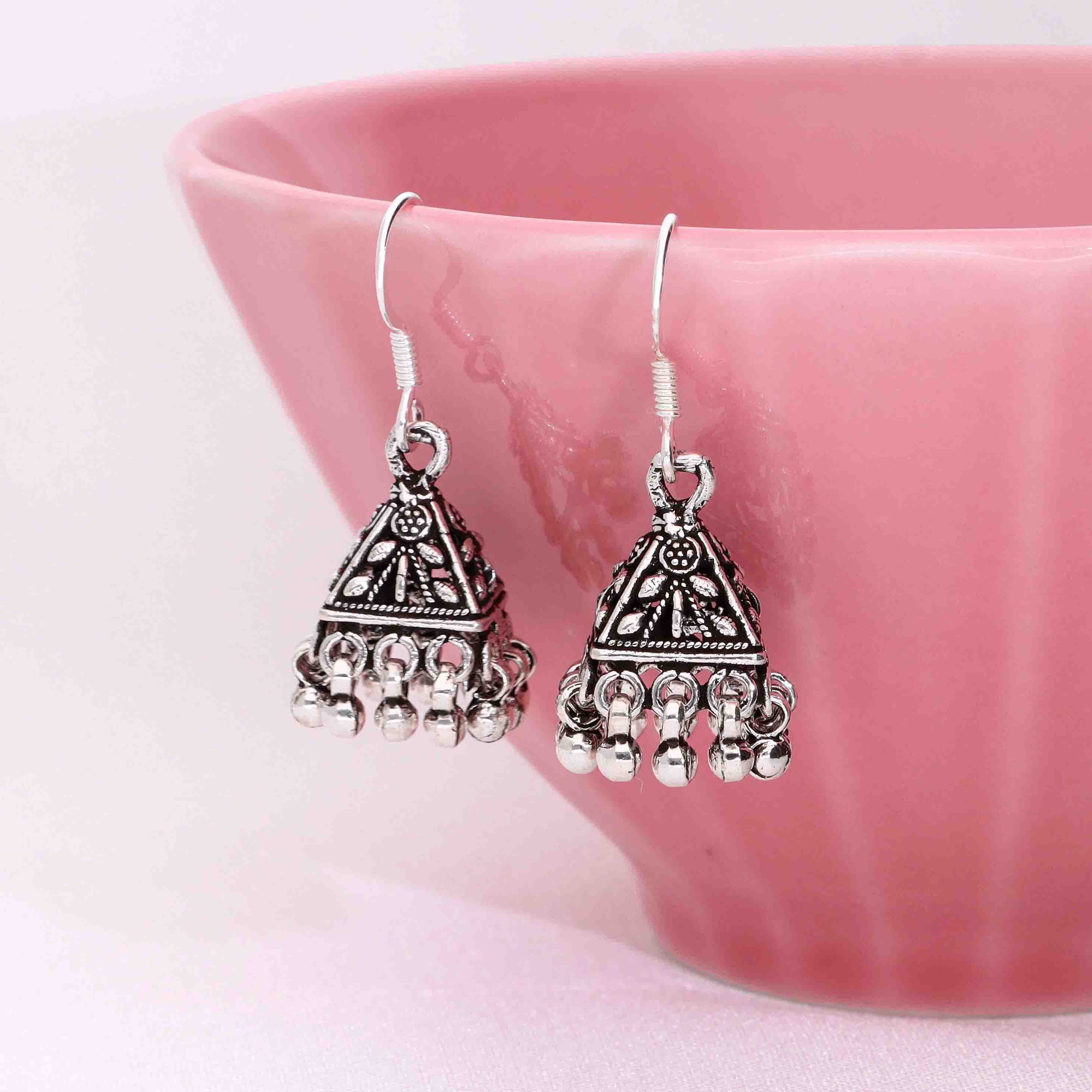 Trinity Dome Silver Jhumki Earrings - Image 5