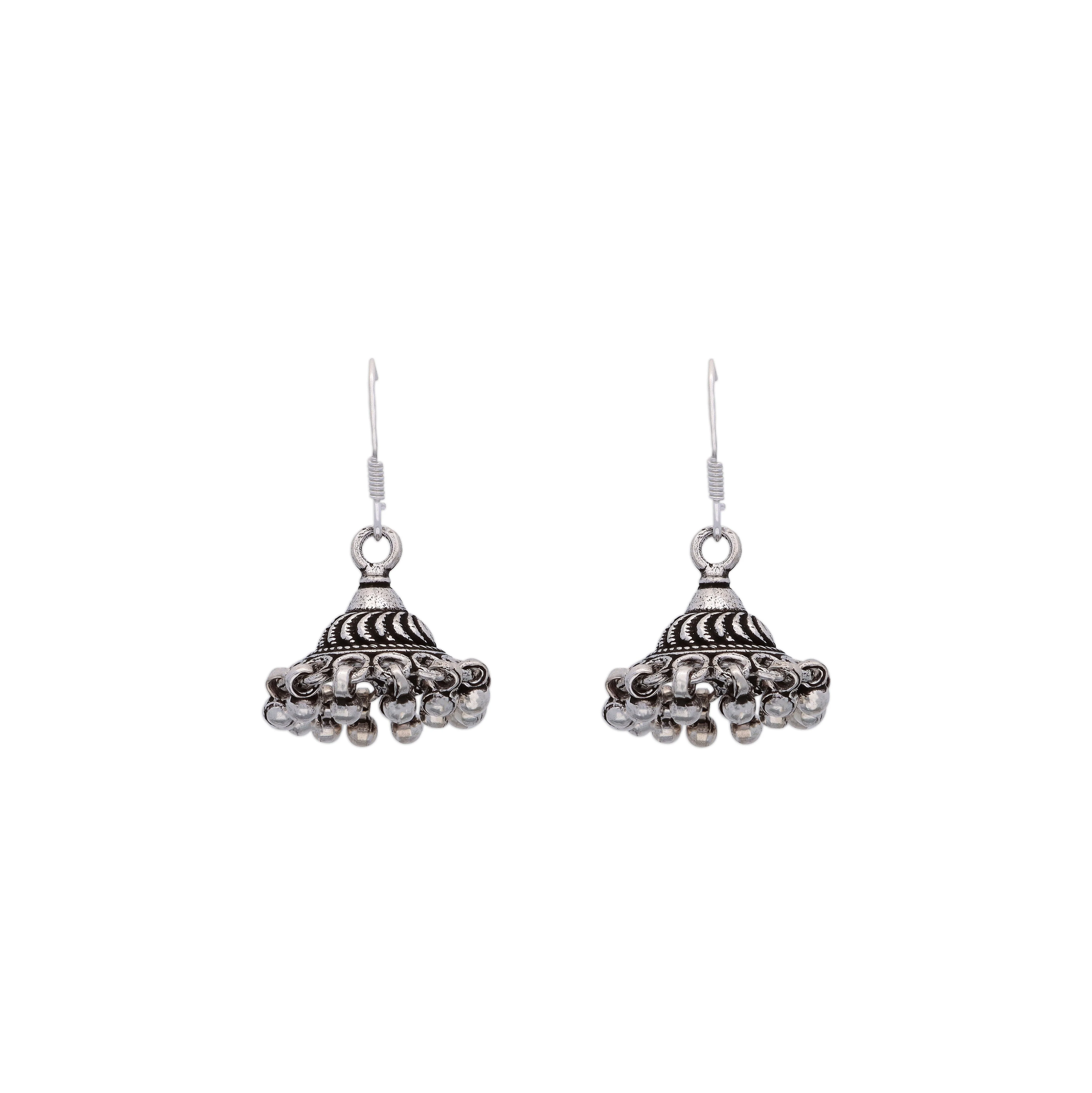 Swirling Dome Silver Jhumki Earrings - Image 3