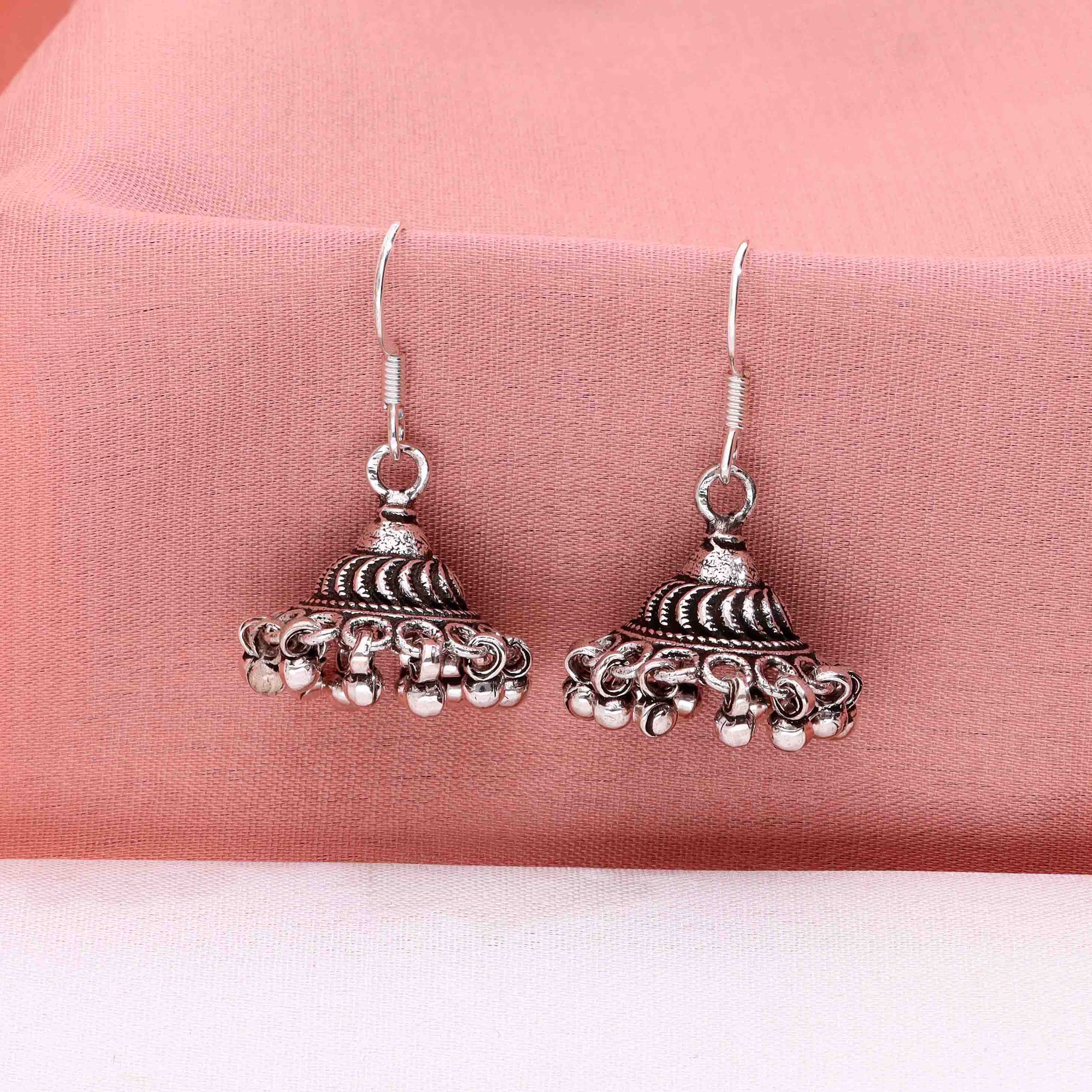 Swirling Dome Silver Jhumki Earrings - Image 5