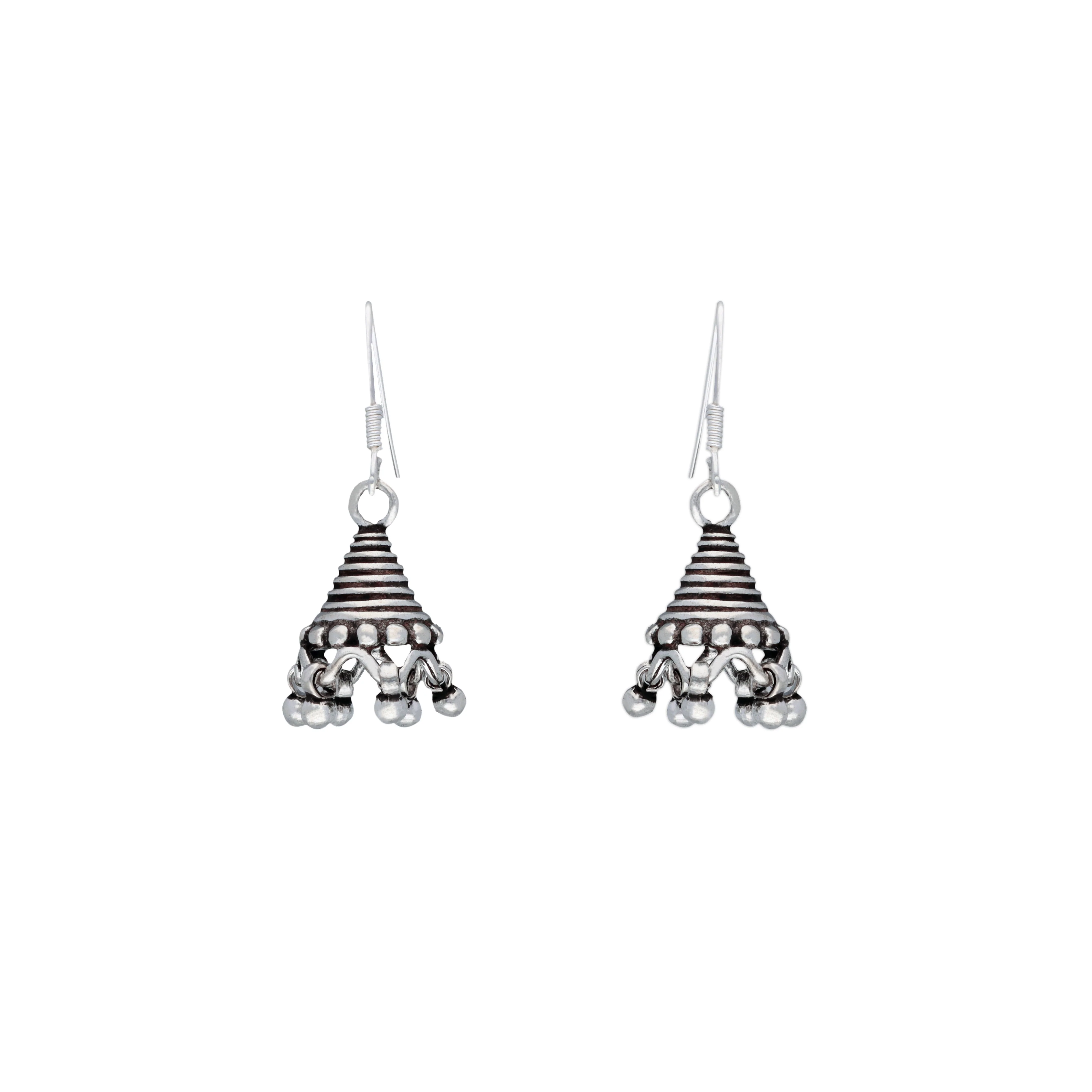 Spiral Dome Silver Jhumki Earrings - Image 3