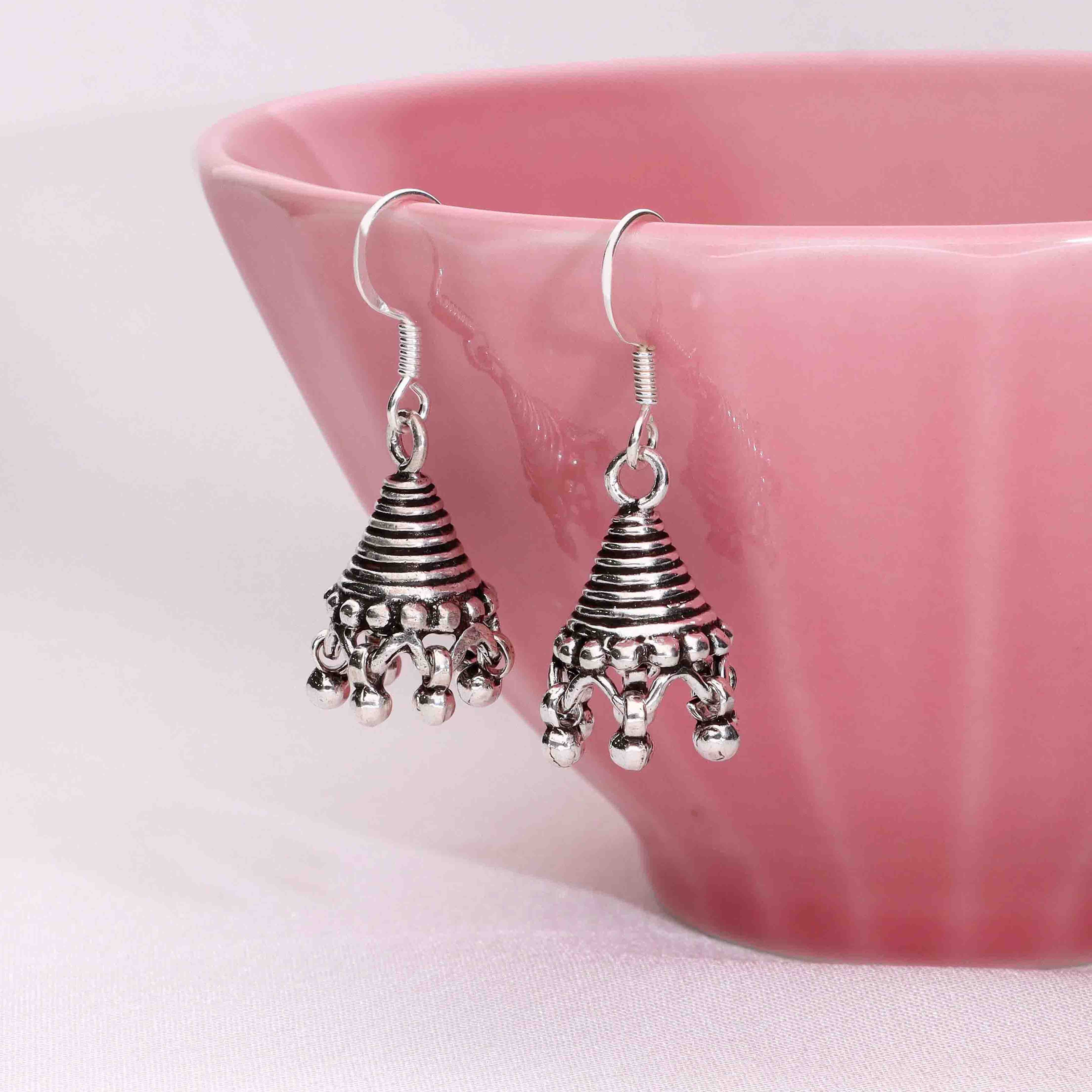 Spiral Dome Silver Jhumki Earrings - Image 5