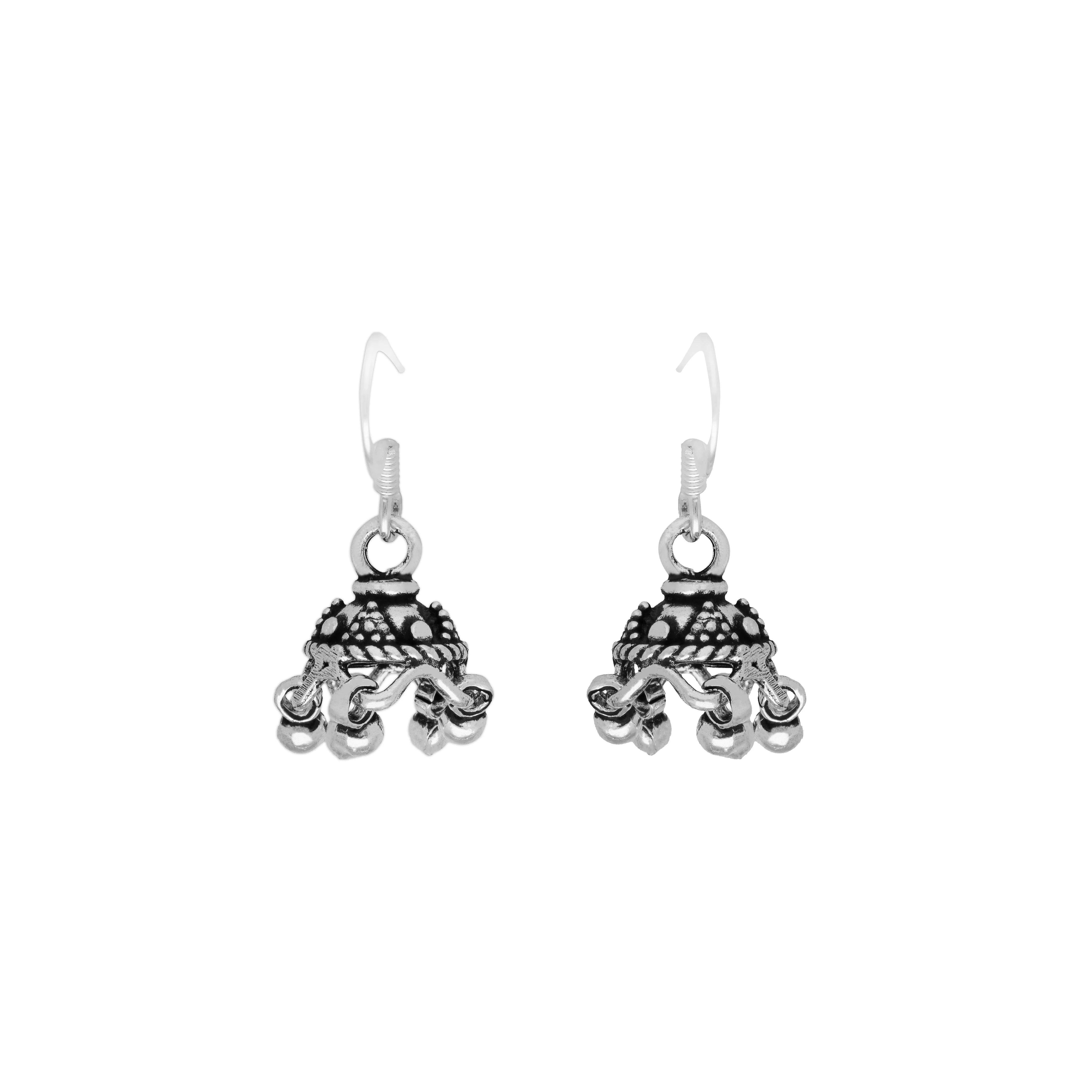Minimalistic Dome Silver Jhumki Earrings - Image 3