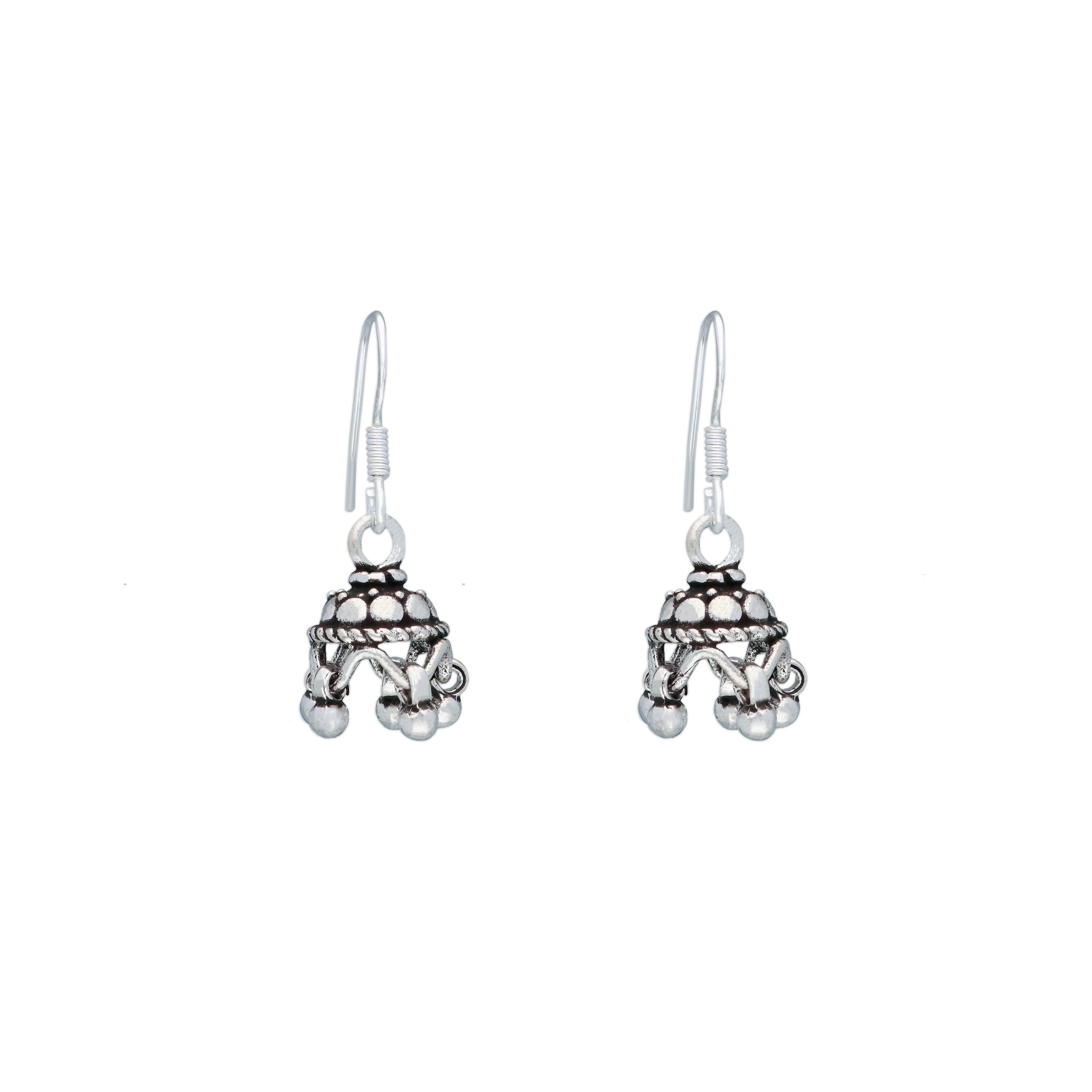Close-knit Dome Silver Jhumki Earrings - Image 3