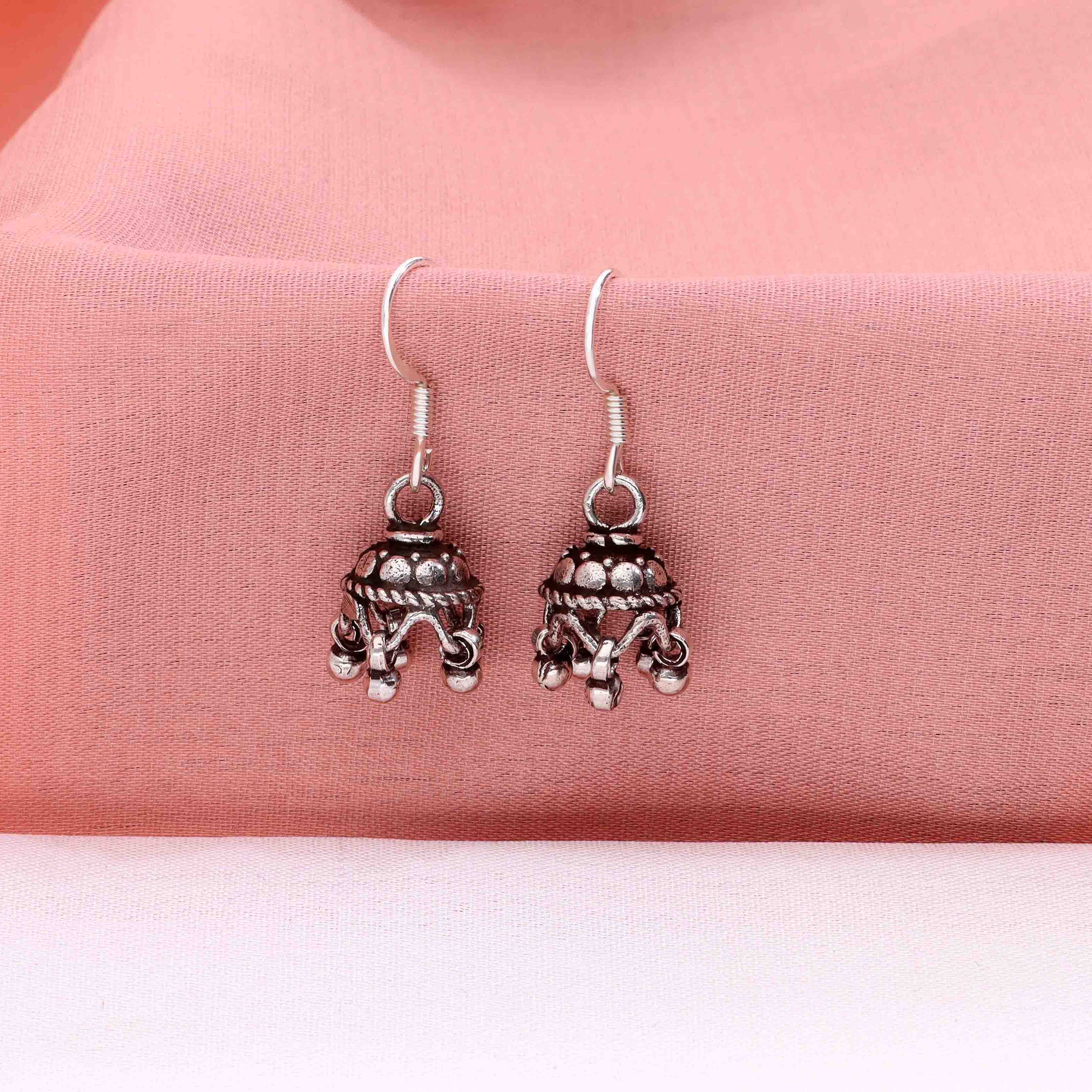 Close-knit Dome Silver Jhumki Earrings - Image 5