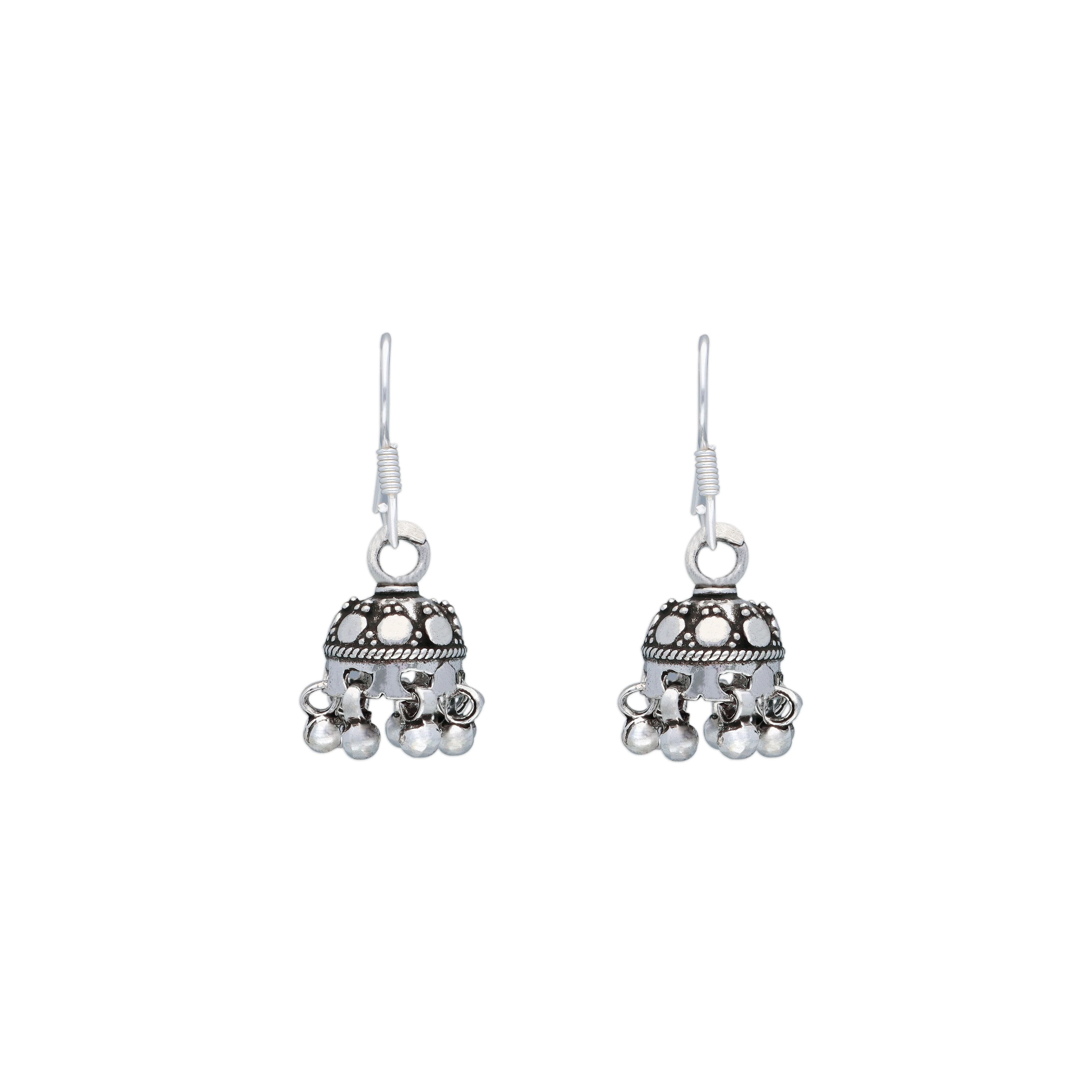 Spaced Out Dome Silver Jhumki Earrings - Image 3