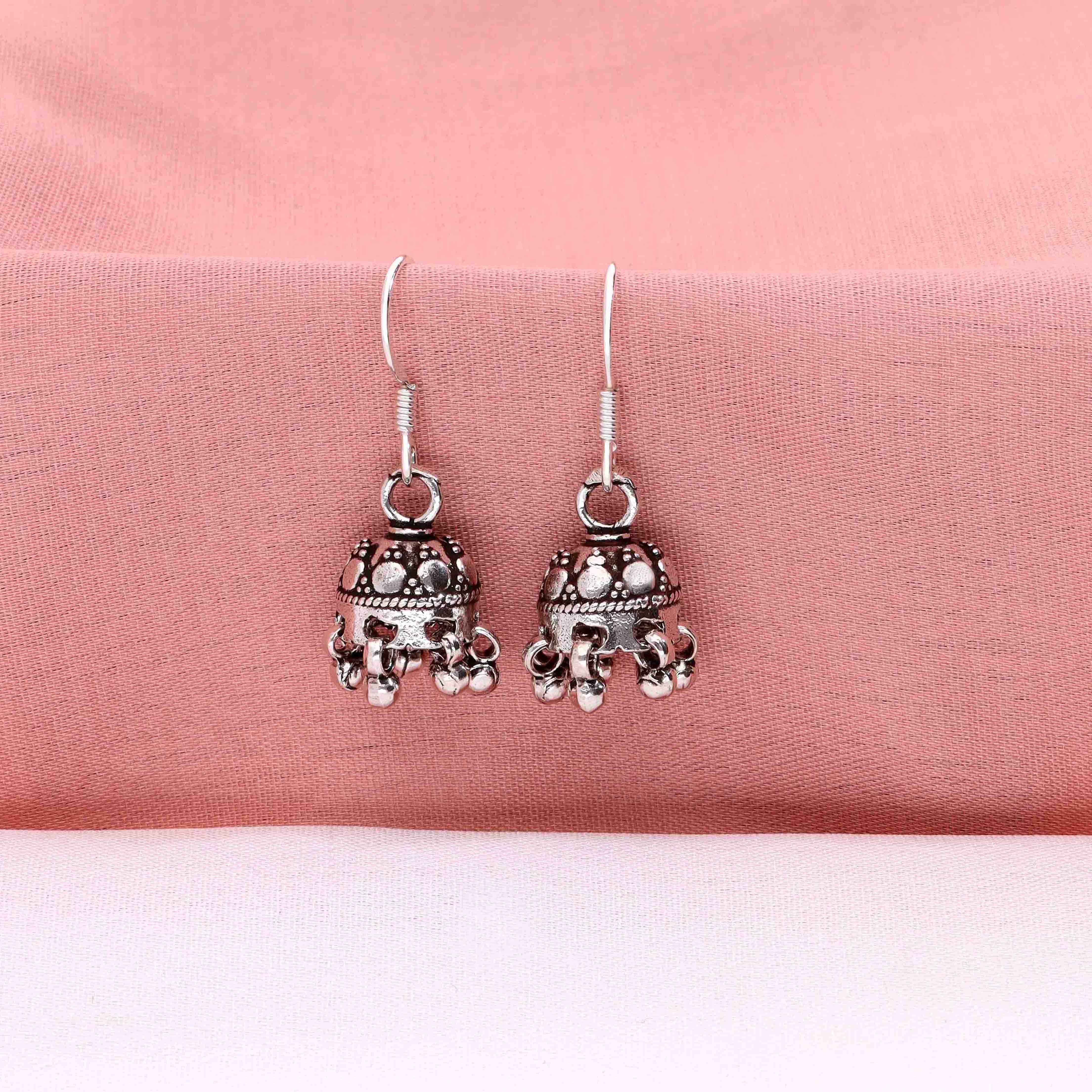 Spaced Out Dome Silver Jhumki Earrings - Image 5