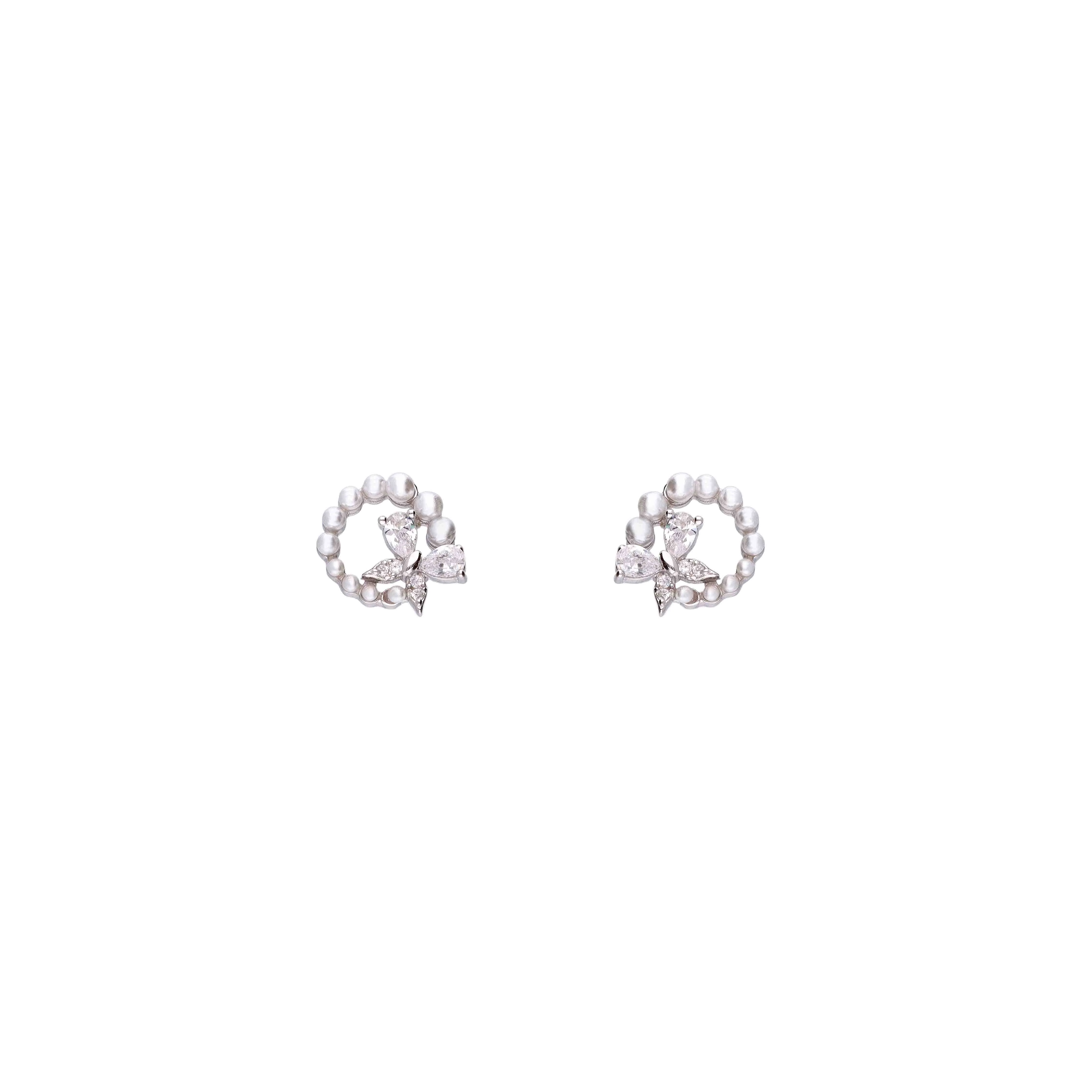 Charming Pearl Butterfly Silver Earrings - Image 2