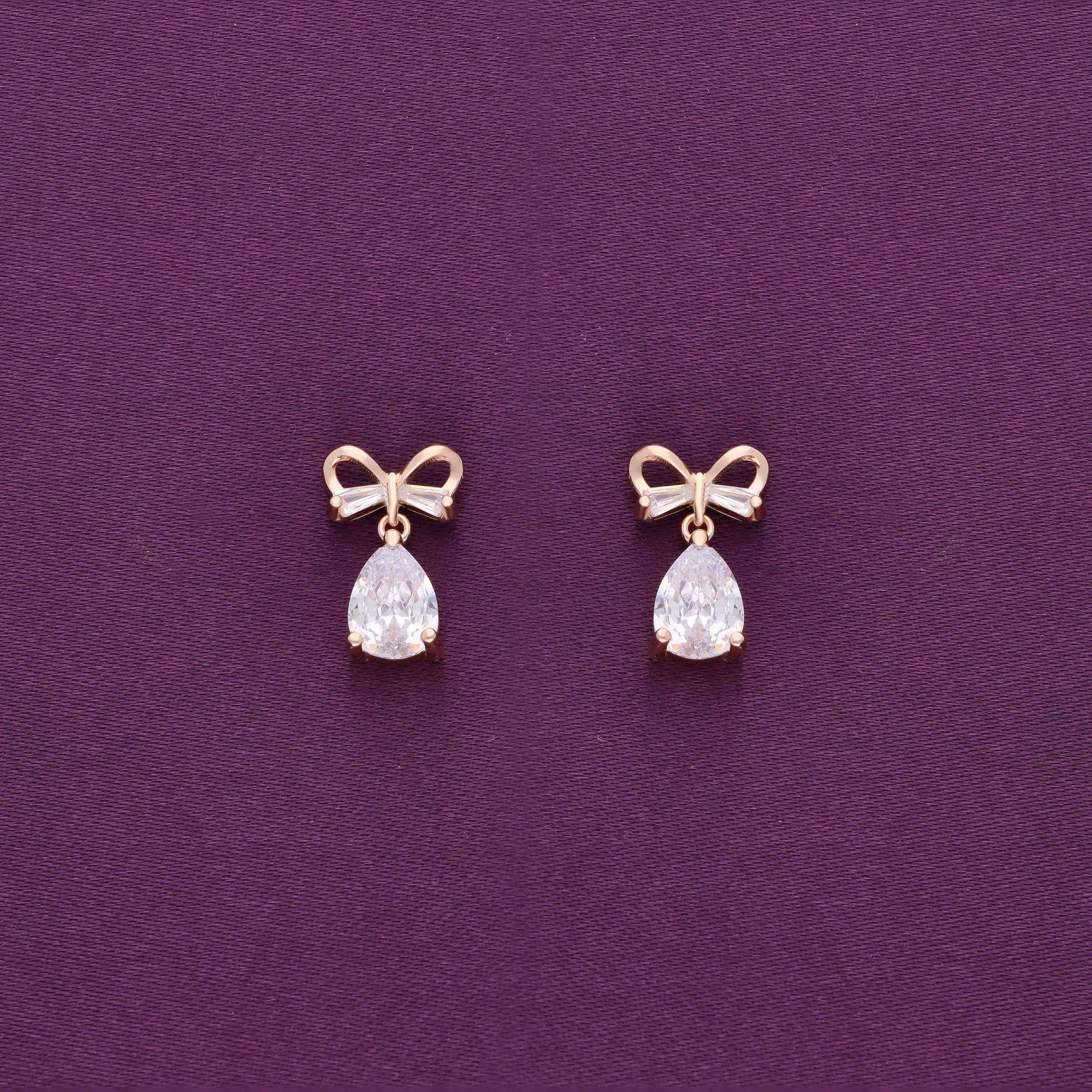 Zircon Studded Bow Teardrops Silver Drop Earrings - Image 2