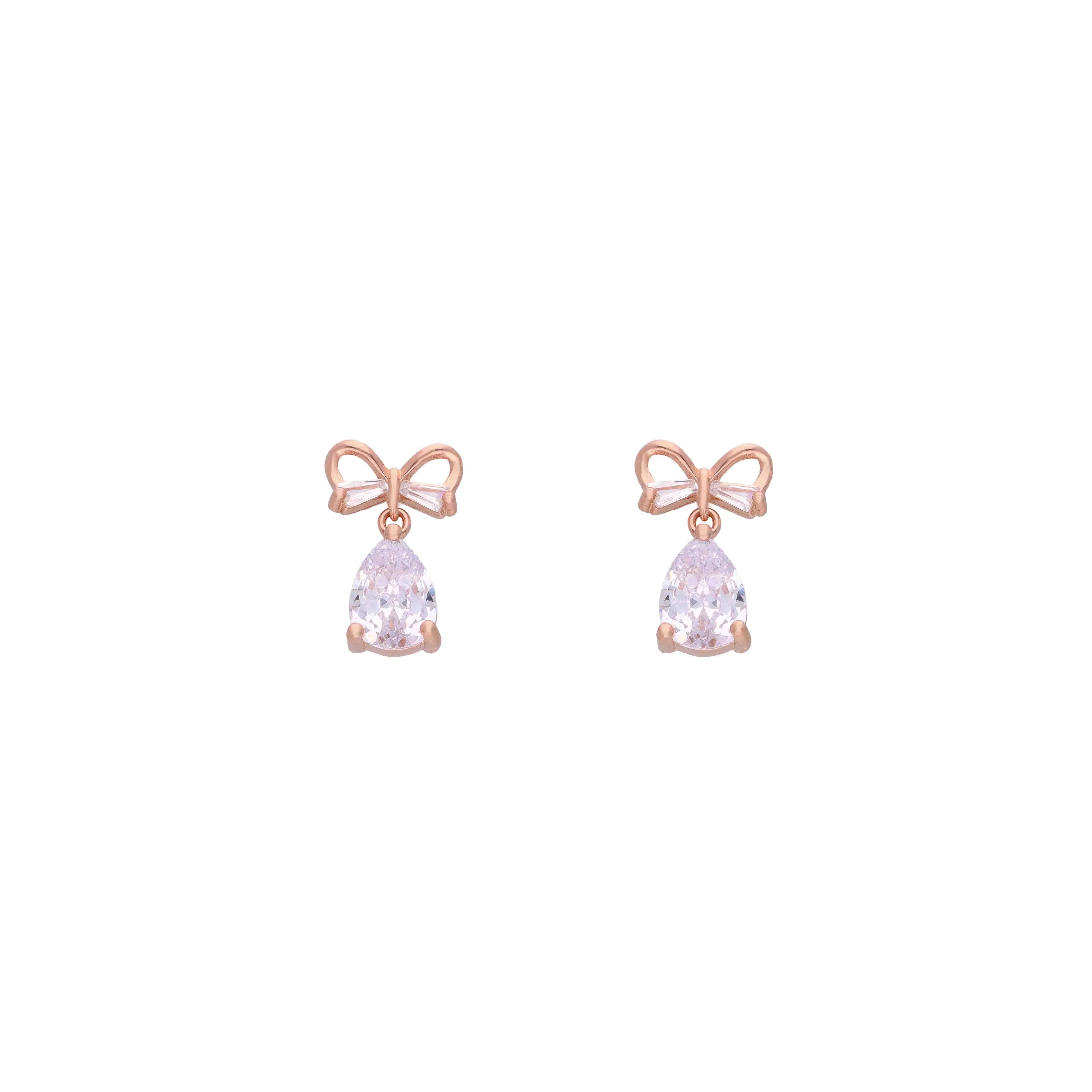 Zircon Studded Bow Teardrops Silver Drop Earrings - Image 3