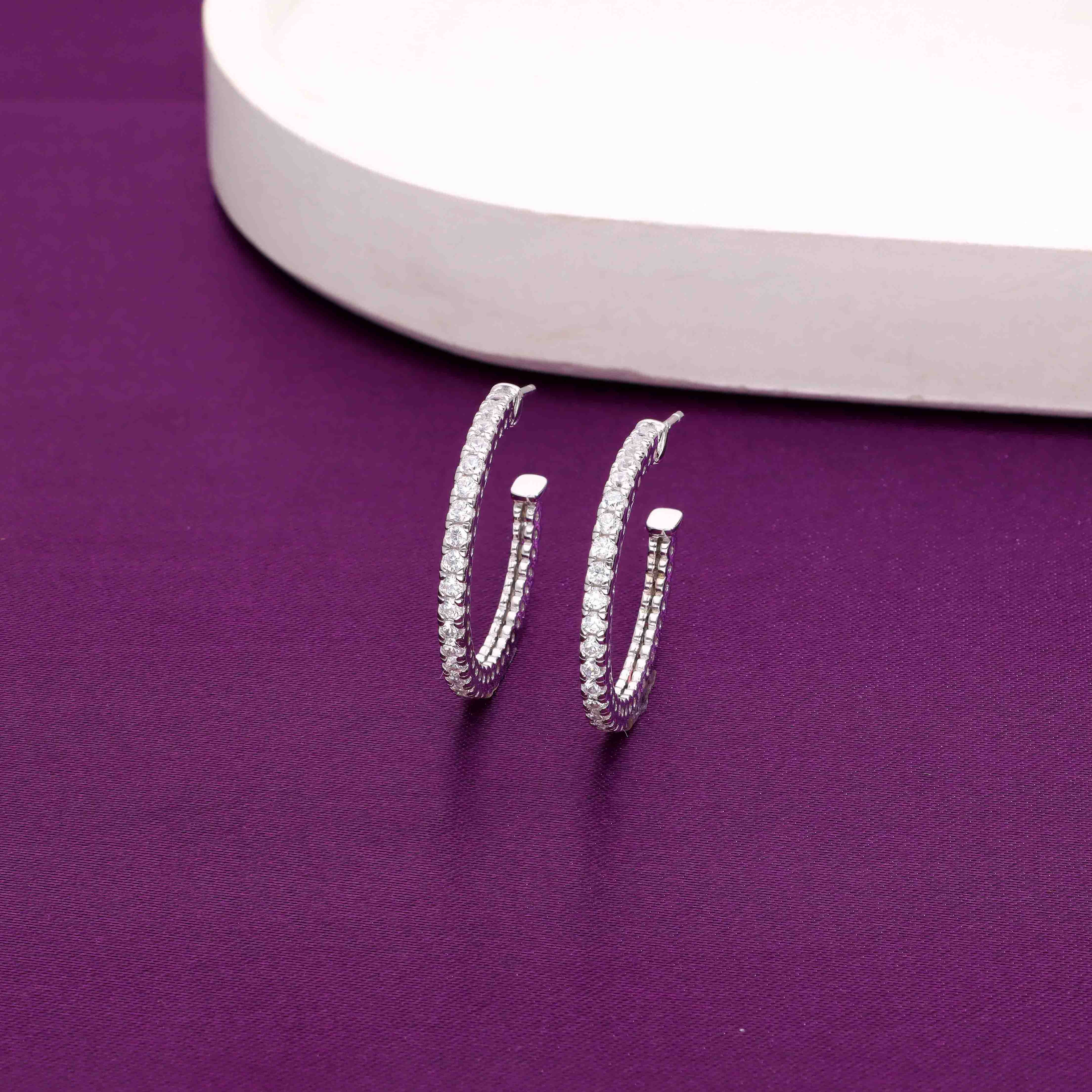Sturdy Sparkle Silver Hoop Earrings - Image 6