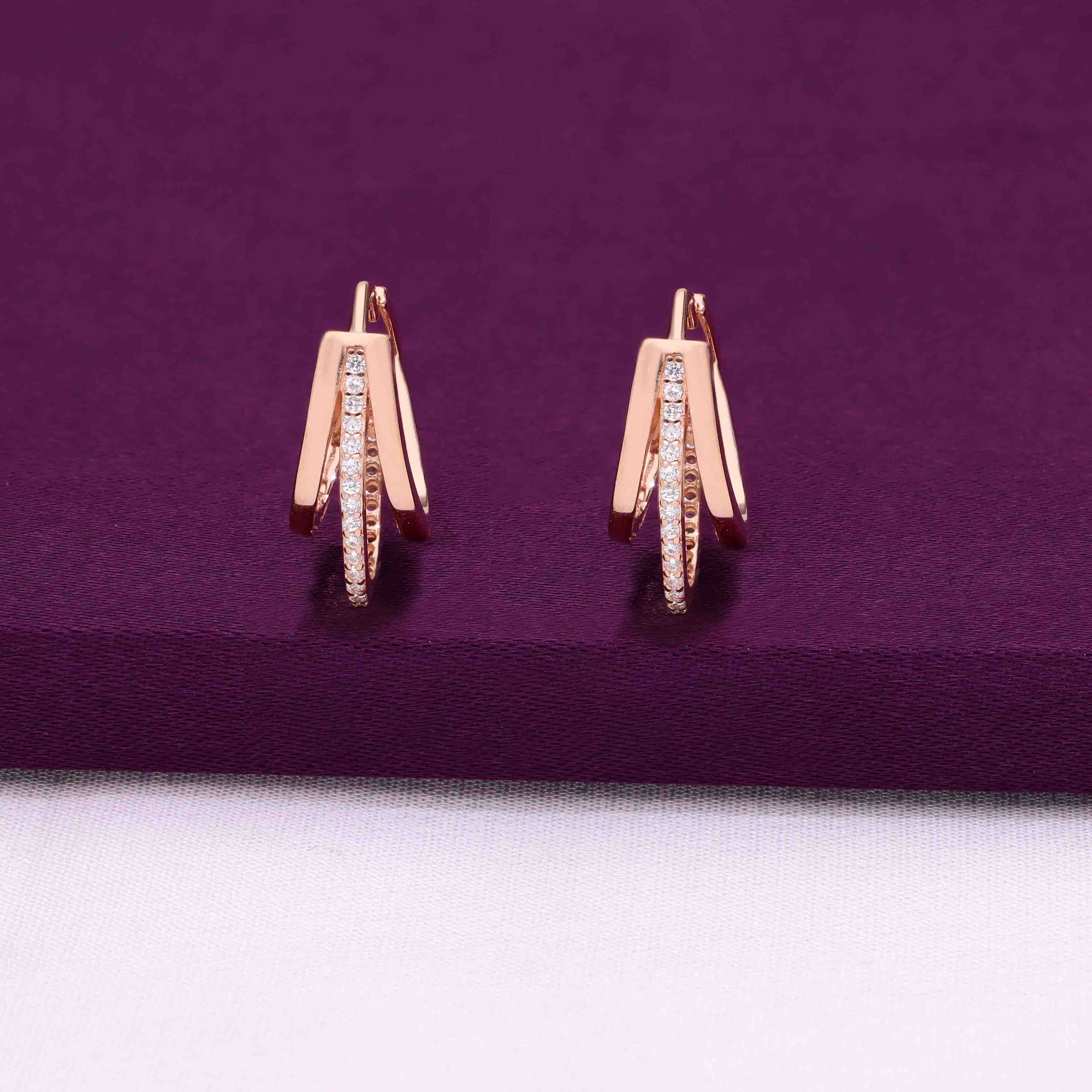 Encrusted U Silver Hoop Earrings - Image 2
