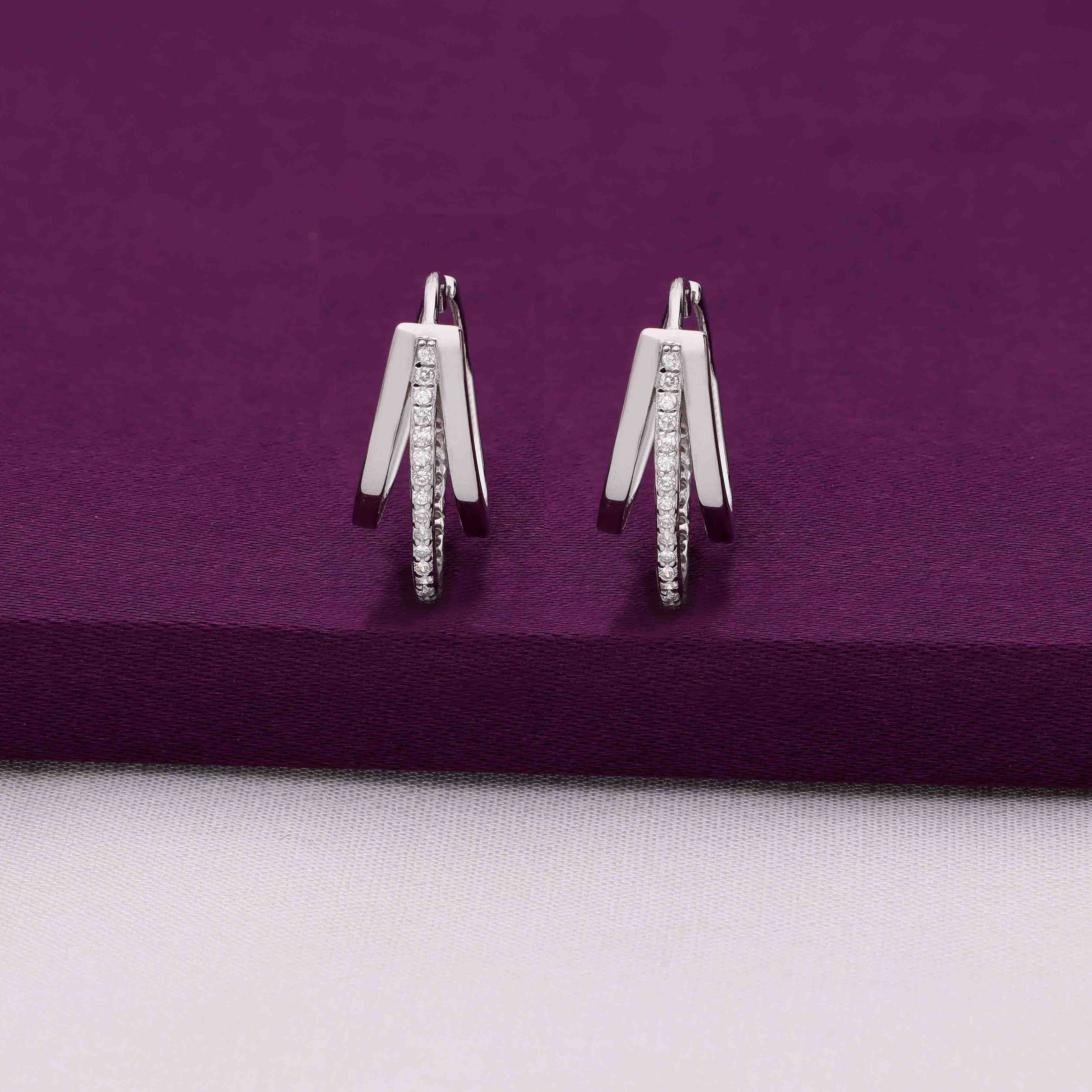 Encrusted U Silver Hoop Earrings - Image 5