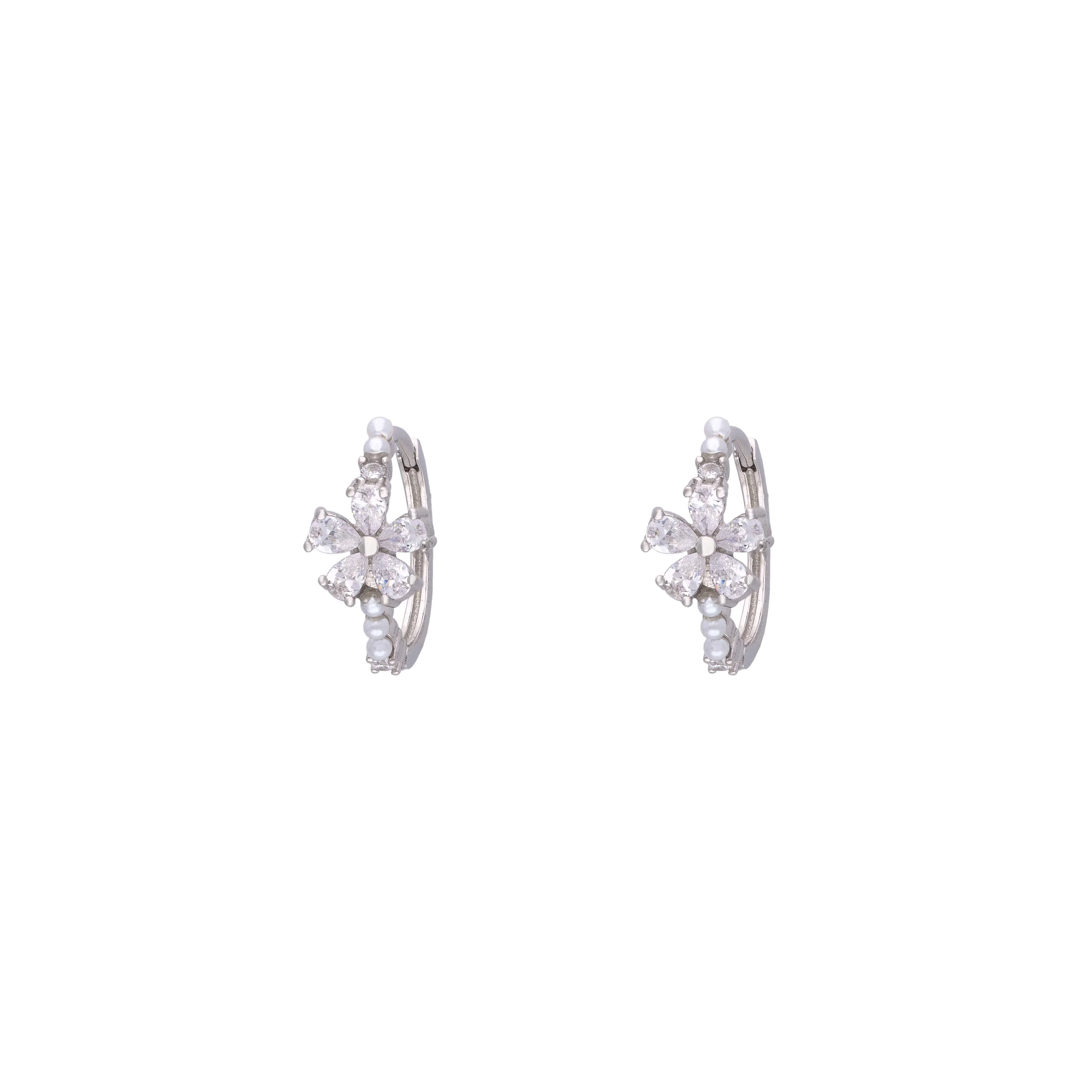 Floral Crystal Sterling Silver Hoops Earrings - Image 3