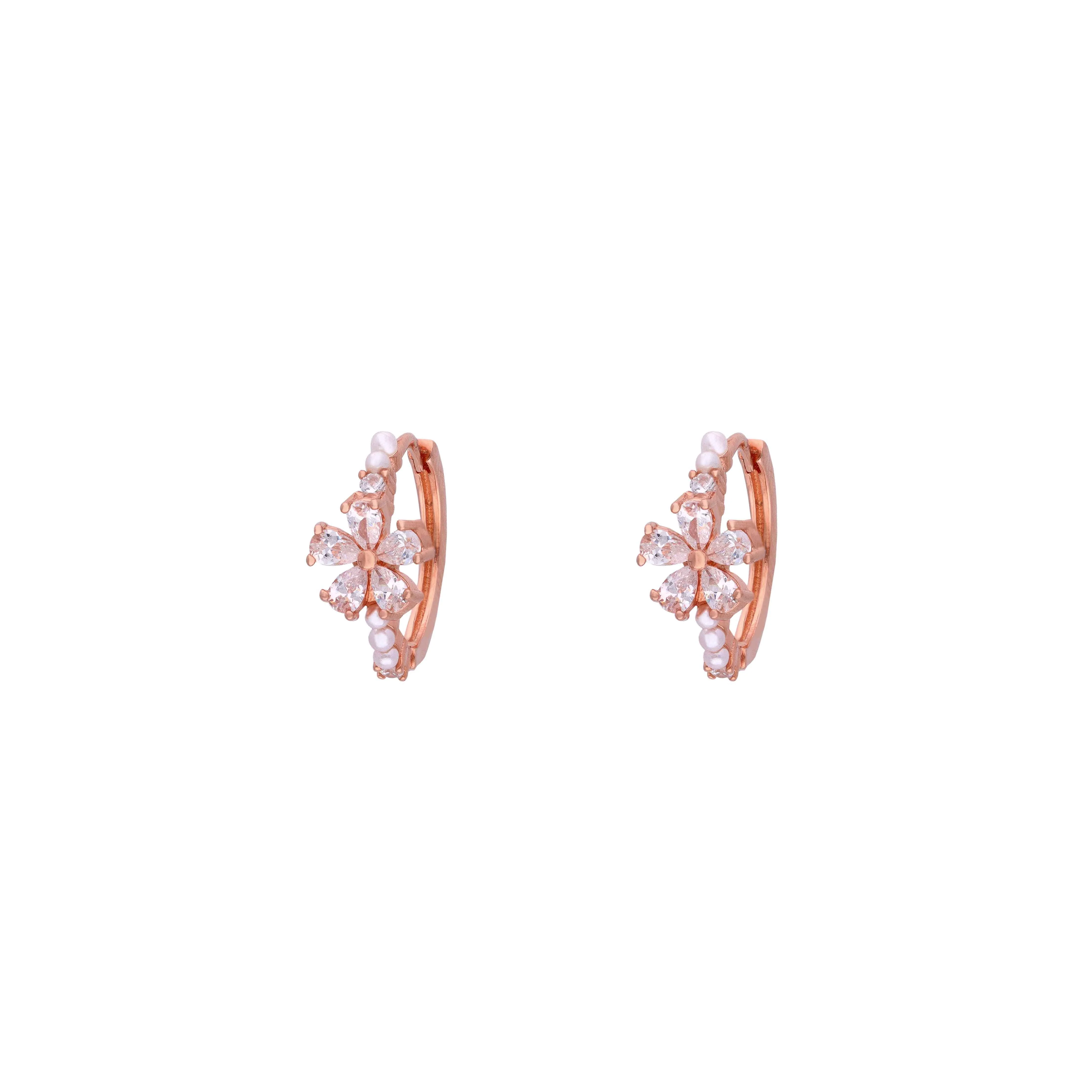 Floral Crystal Sterling Silver Hoops Earrings - Image 4