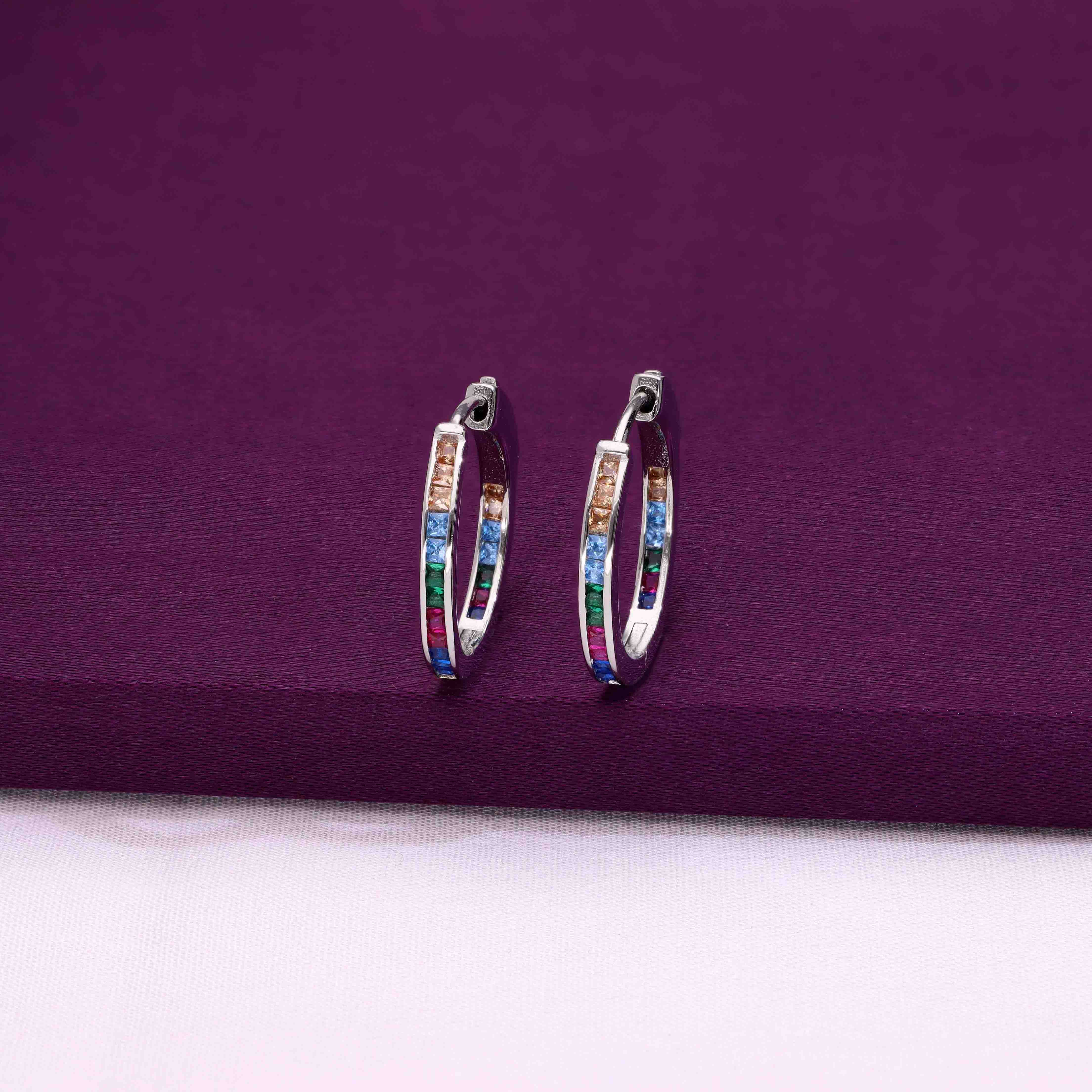 Bejewelled Hues Silver Hoop Earrings - Image 8