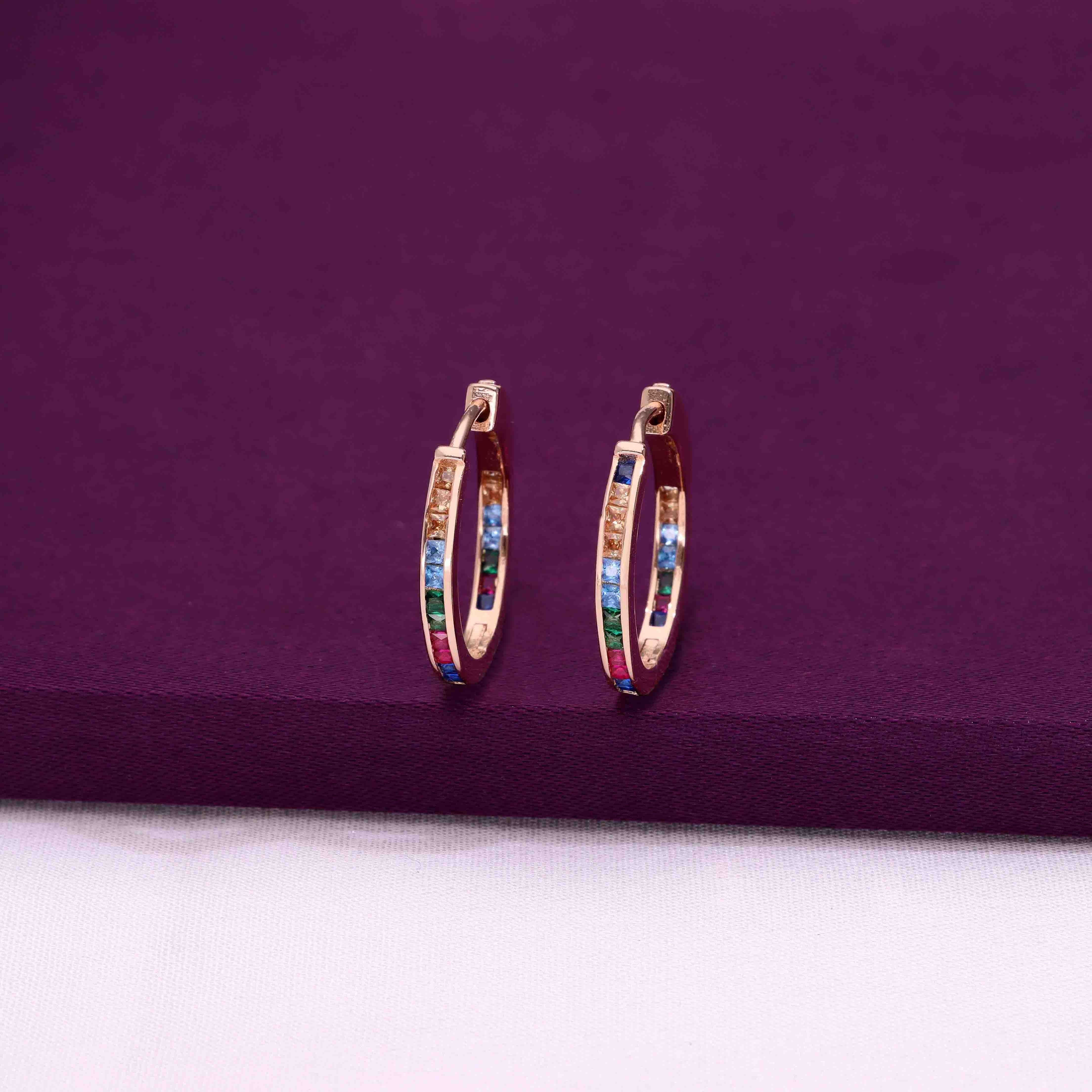 Bejewelled Hues Silver Hoop Earrings - Image 9