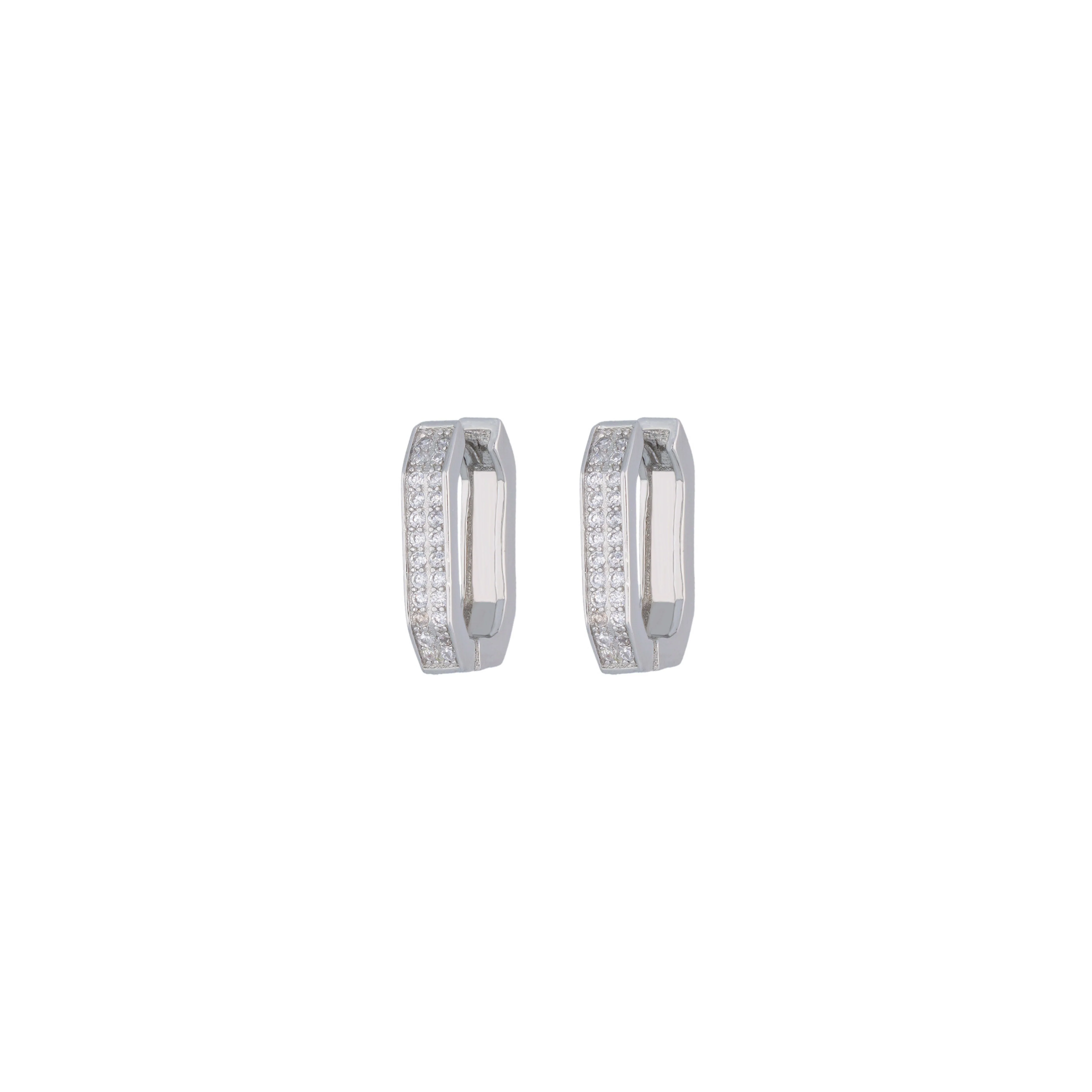 Sparkling Square Silver Hoop Earrings - Image 3