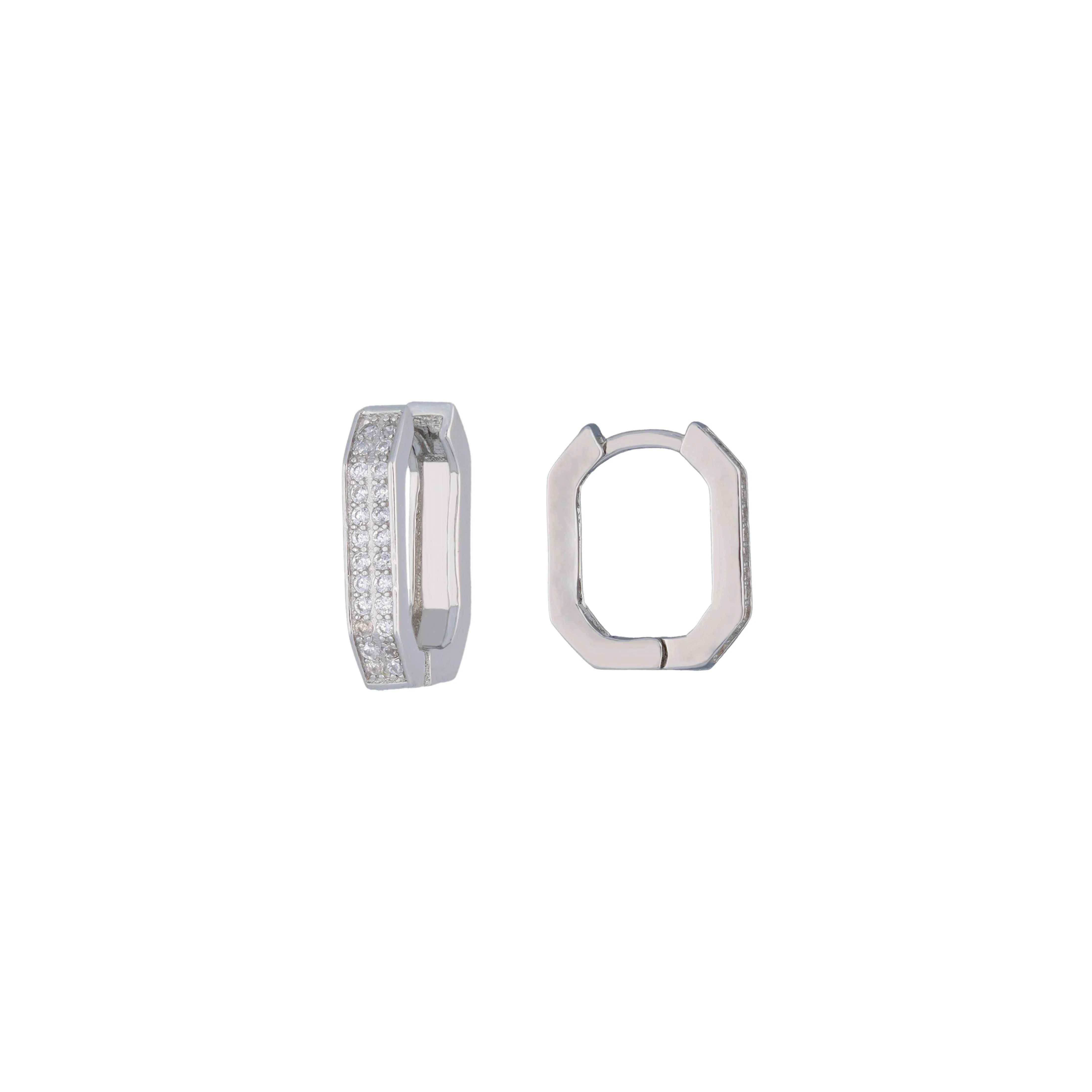 Sparkling Square Silver Hoop Earrings - Image 5
