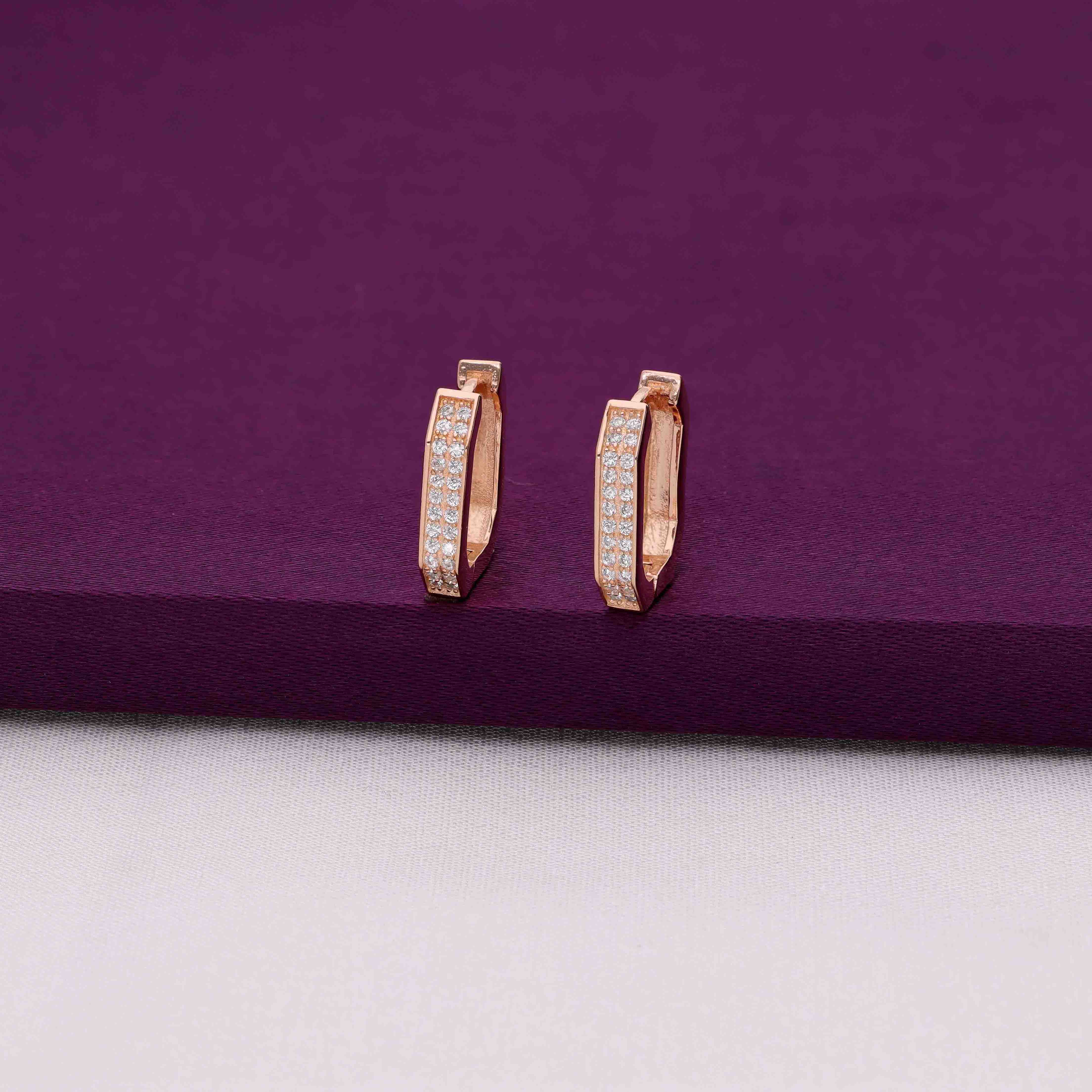 Sparkling Square Silver Hoop Earrings - Image 8