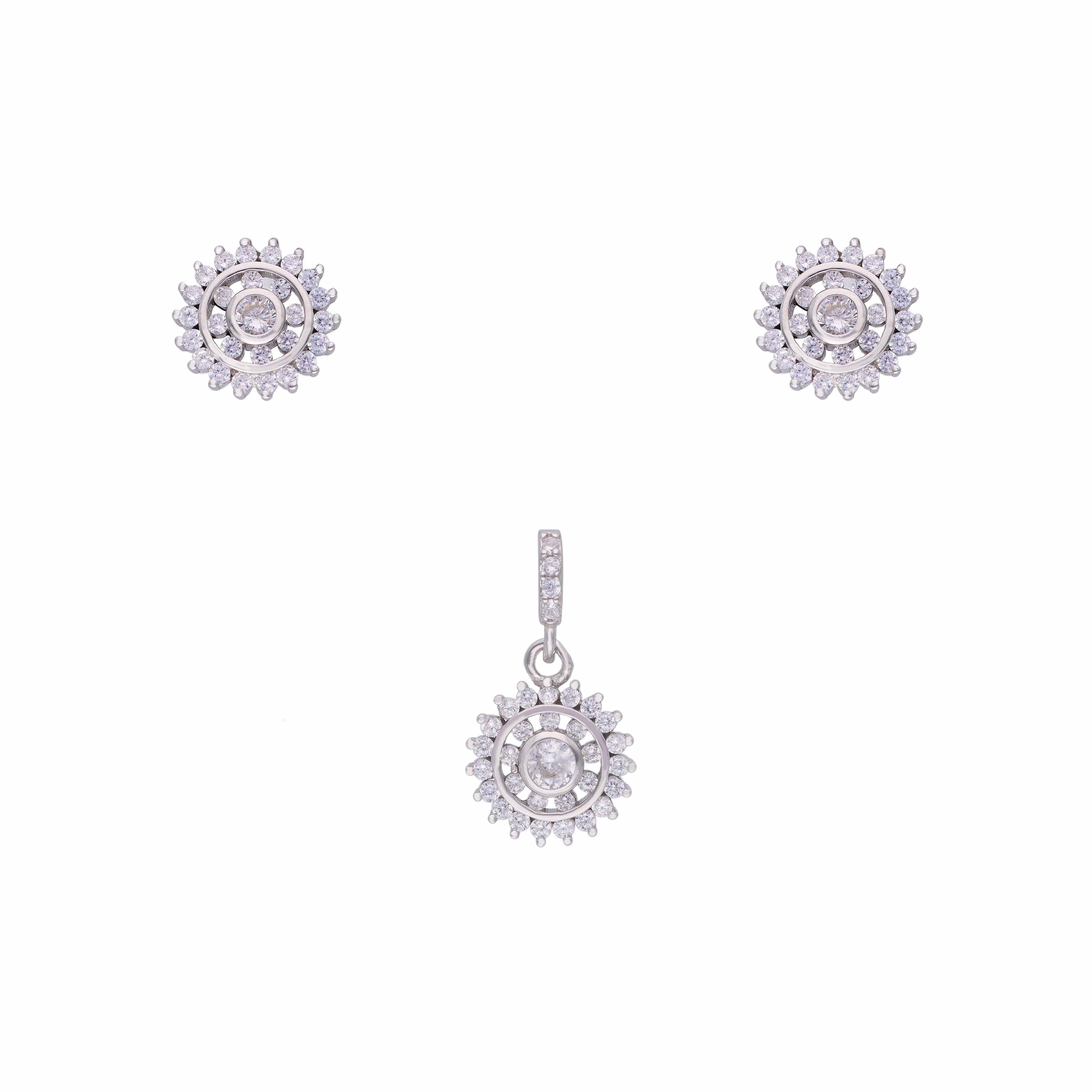 SHINING SUN FLARE ZIRCON SILVER PENDANT & EARRINGS SET - Image 3
